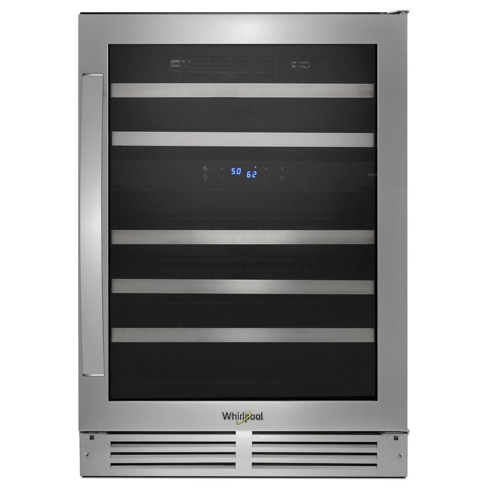Whirlpool 23.8125-in W 46 -Bottles Stainless steel Dual Zone Cooling Built-in/Freestanding Indoor Wine Cooler