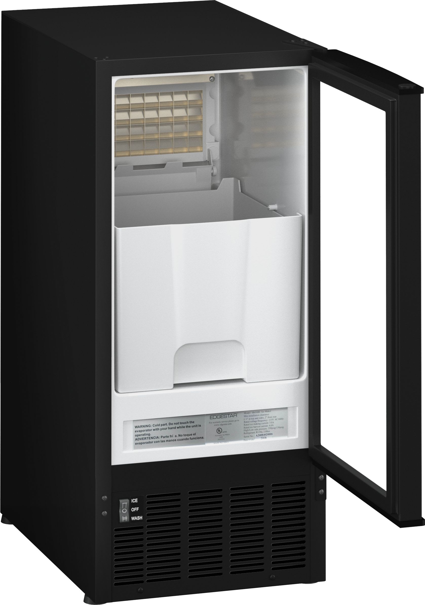 EdgeStar 50 lb Reversible Door Freestanding Built In Cubed Ice Maker Black