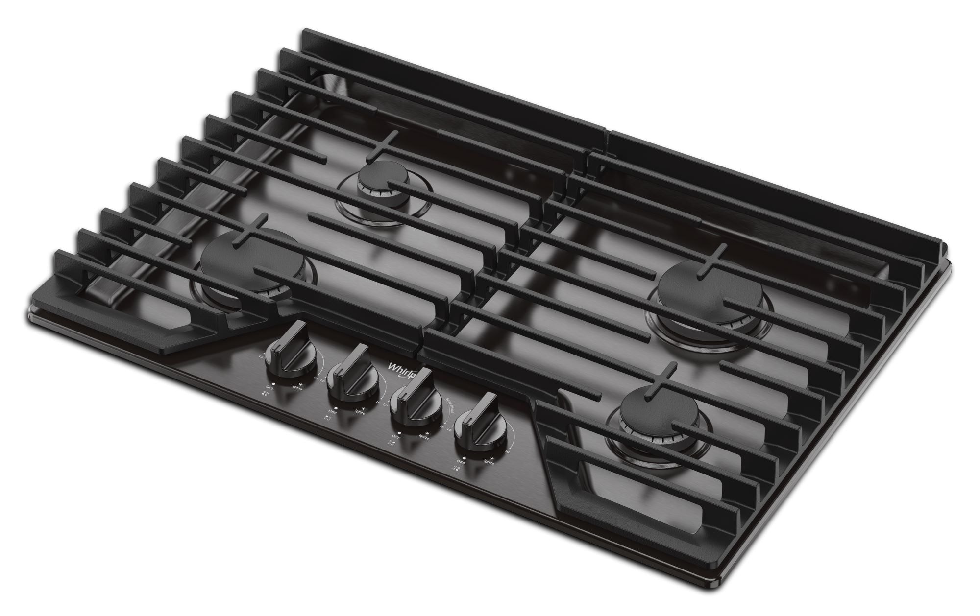 Whirlpool 30-in 4 burners Black Stainless steel Gas Cooktop