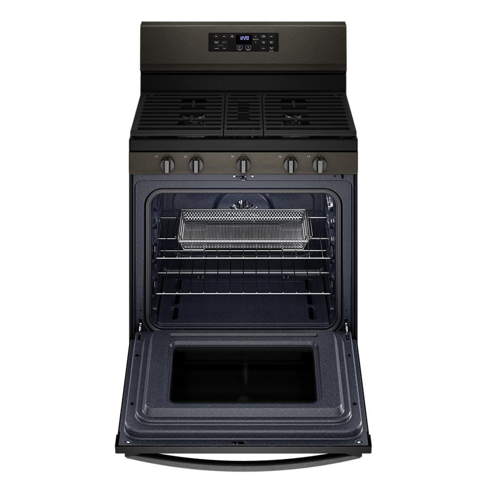 Whirlpool 30-in 5 burners 5.0-cu ft Air Fry Convection Oven Freestanding Natural Gas Range ( Fingerprint Resistant Black Stainless Steel )