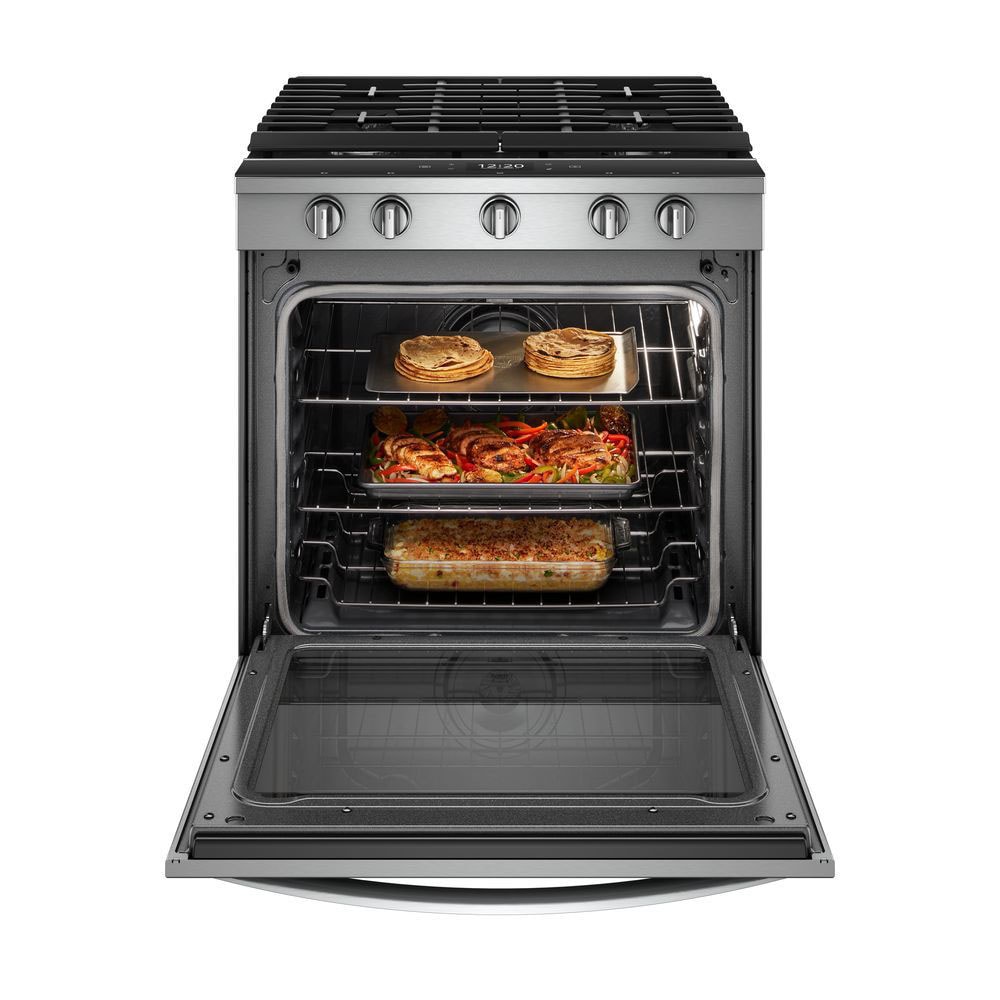 Whirlpool 30-in 5 burners 5.8-cu ft Air Fry Convection Oven Slide-In Natural Gas Range ( Fingerprint Resistant Stainless Steel )
