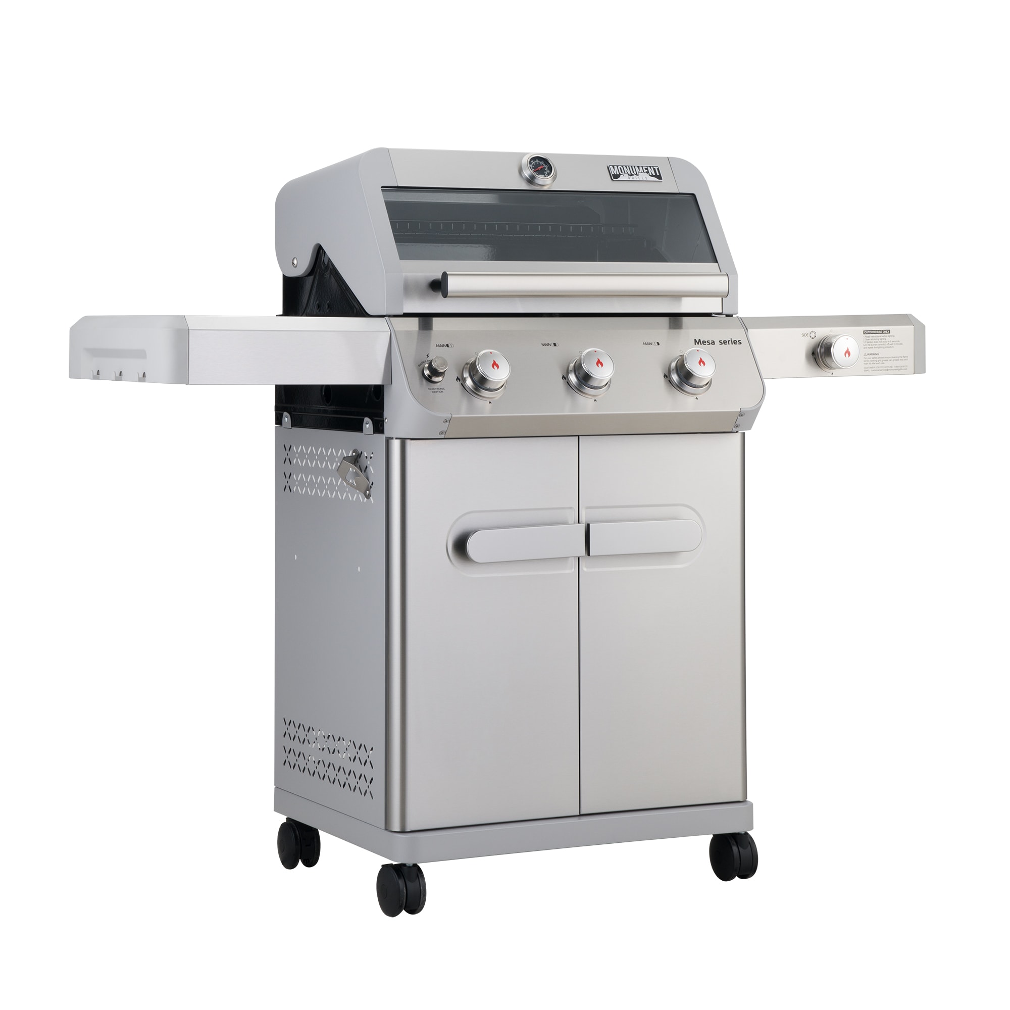 Monument Mesa 305 Stainless Steel 3 -Burner Liquid Propane Gas Grill 1 -Side Burner