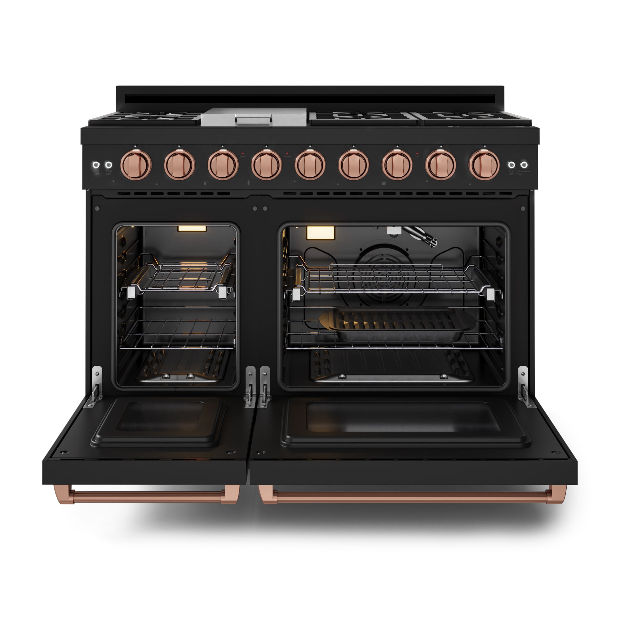 Thor Kitchen Gordon Ramsay Series 48-in 7 burners 4.6-cu ft / 2.2-cu ft Convection Oven Freestanding Double Oven Gas Range ( Matte Black with Rose Gold Accents )