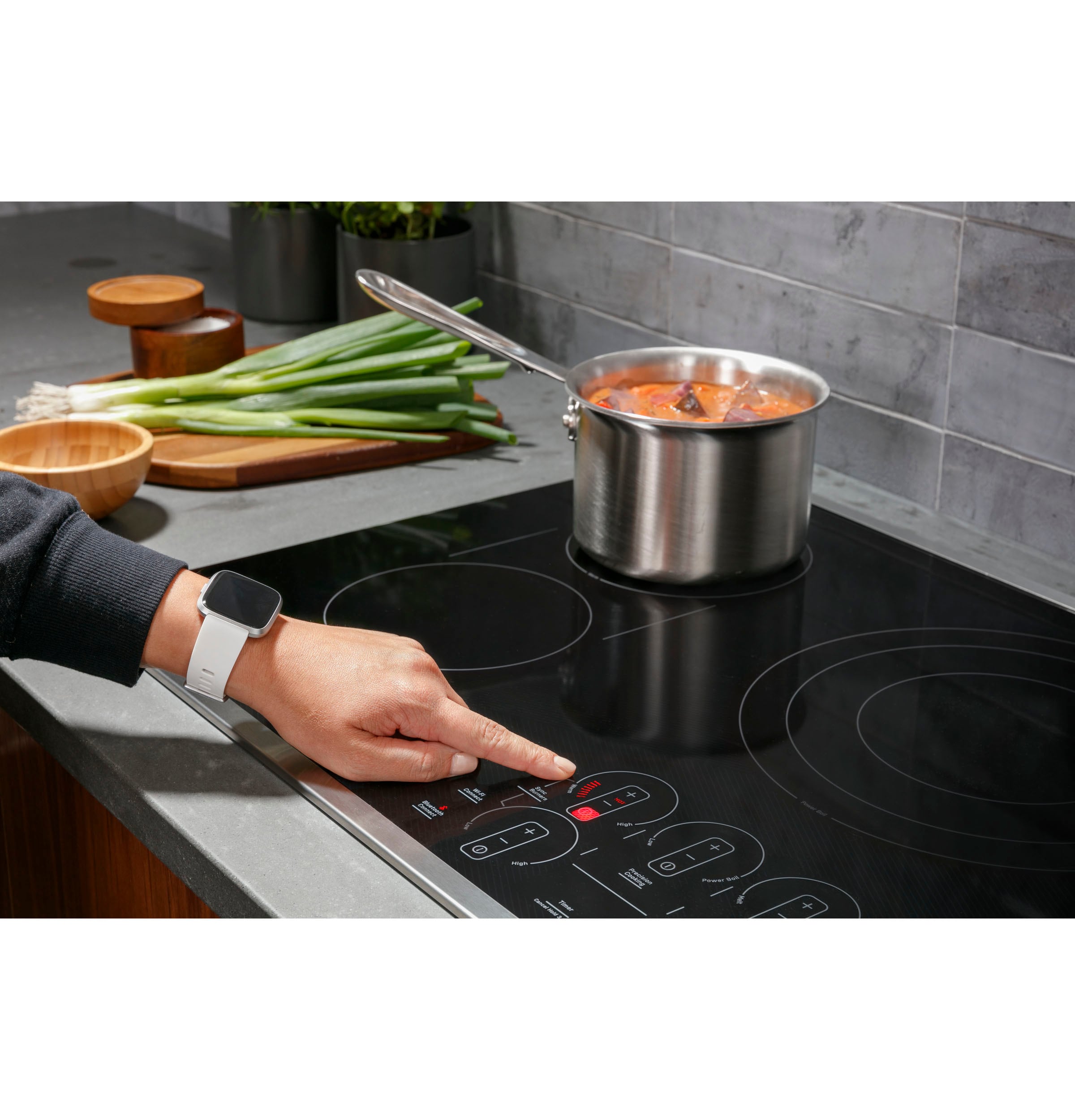 GE Profile 30-in 5 burners Smooth Surface (Radiant) Stainless steel Smart Compatible Electric Cooktop