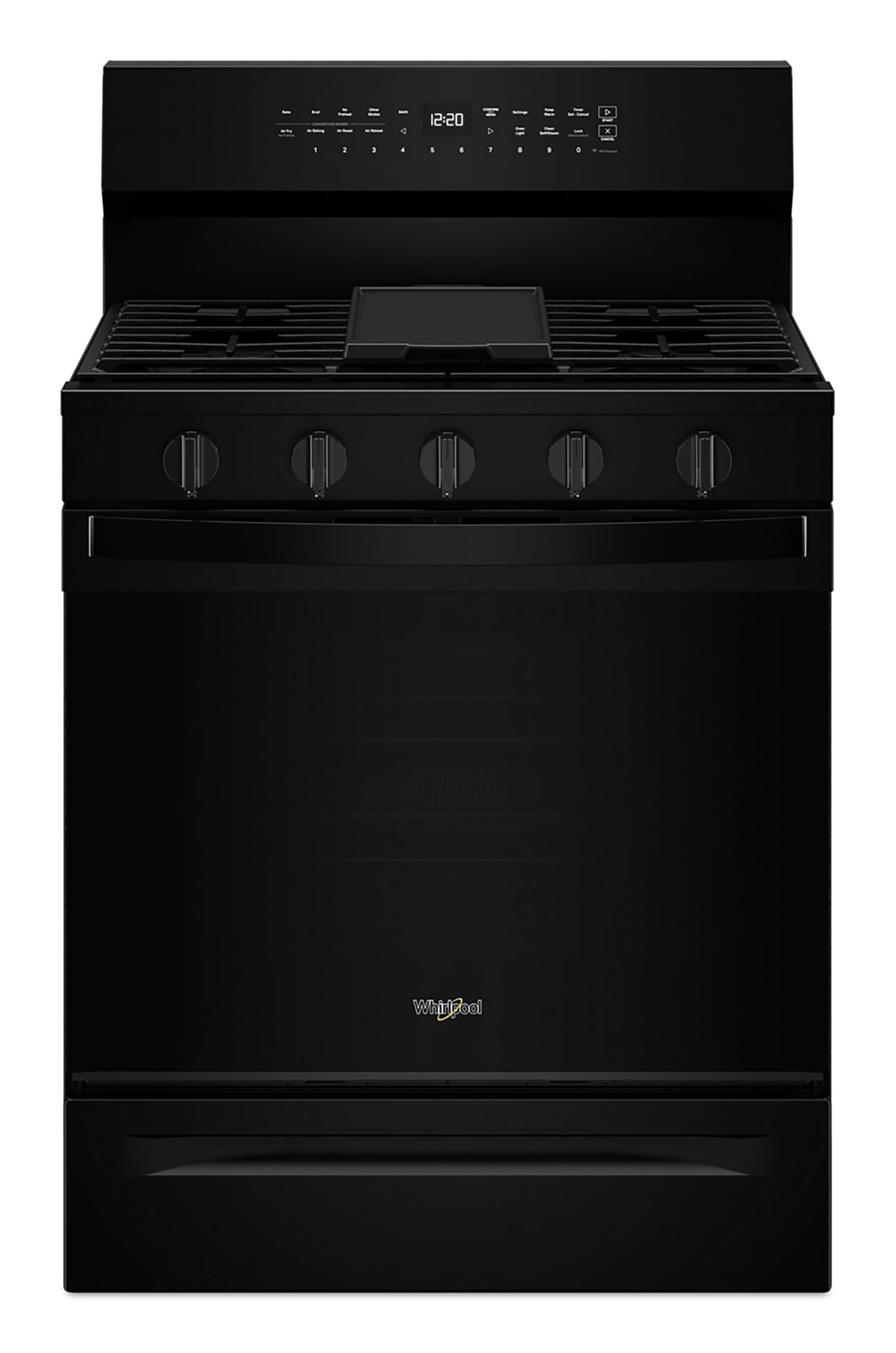 Whirlpool High Speed Preheat 30-in 5 burners 5-cu ft Air Fry Convection Oven Freestanding Natural Gas Range ( Black )