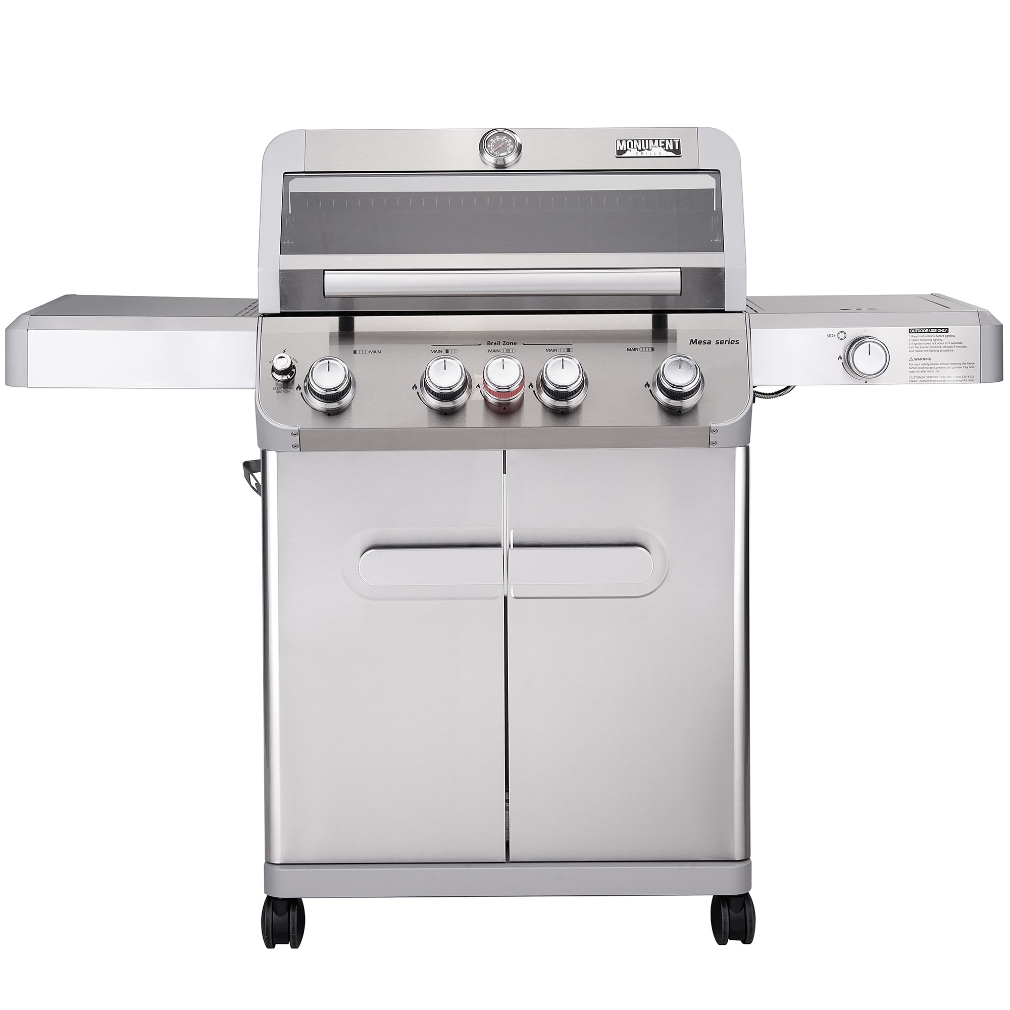 Monument Mesa 405BZ Stainless Steel 5 -Burner Infrared Liquid Propane Gas Grill 1 -Side Burner