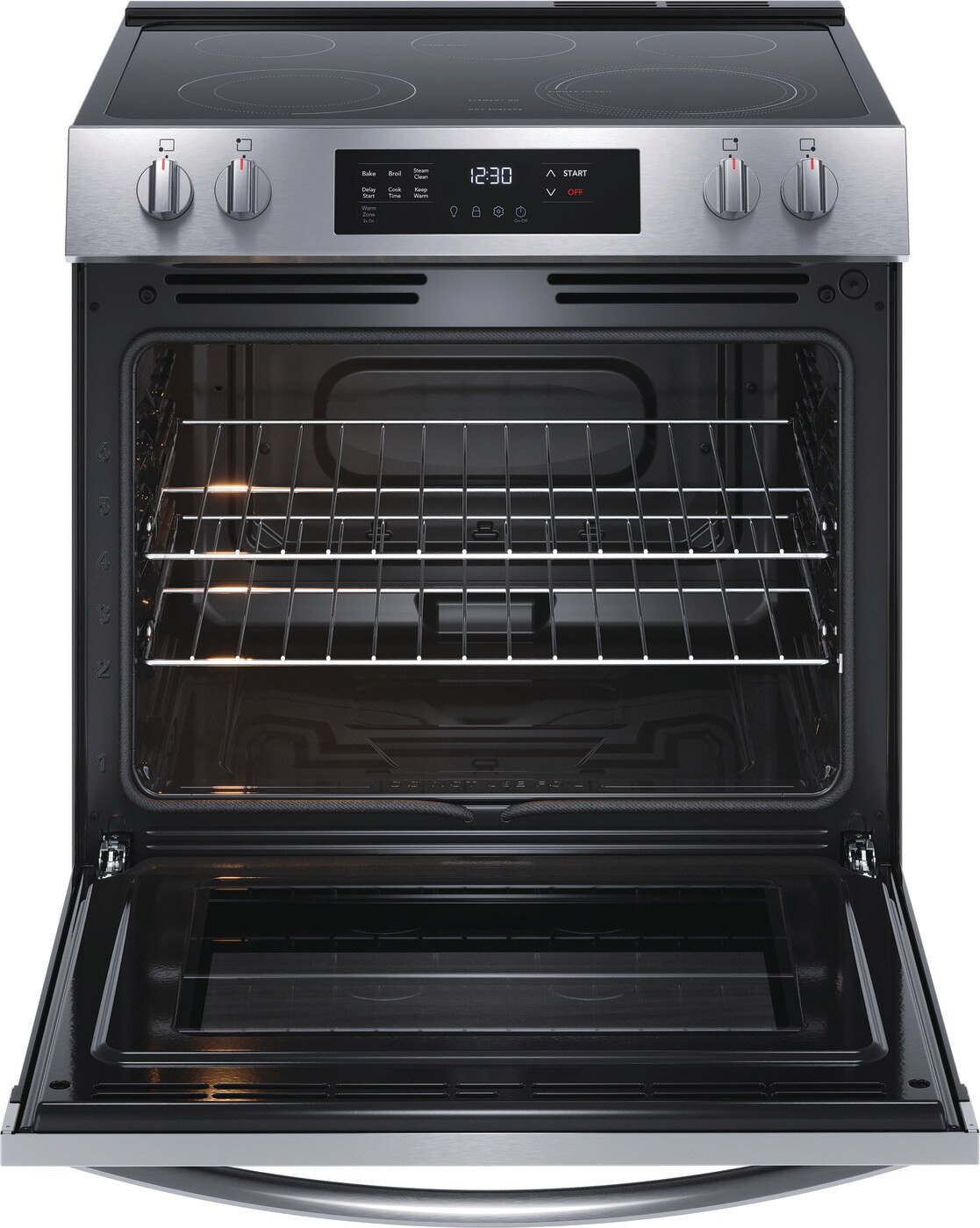 Frigidaire 30-in Glass Top 5 burners 5.3-cu ft Slide-In Electric Range Stainless steel )