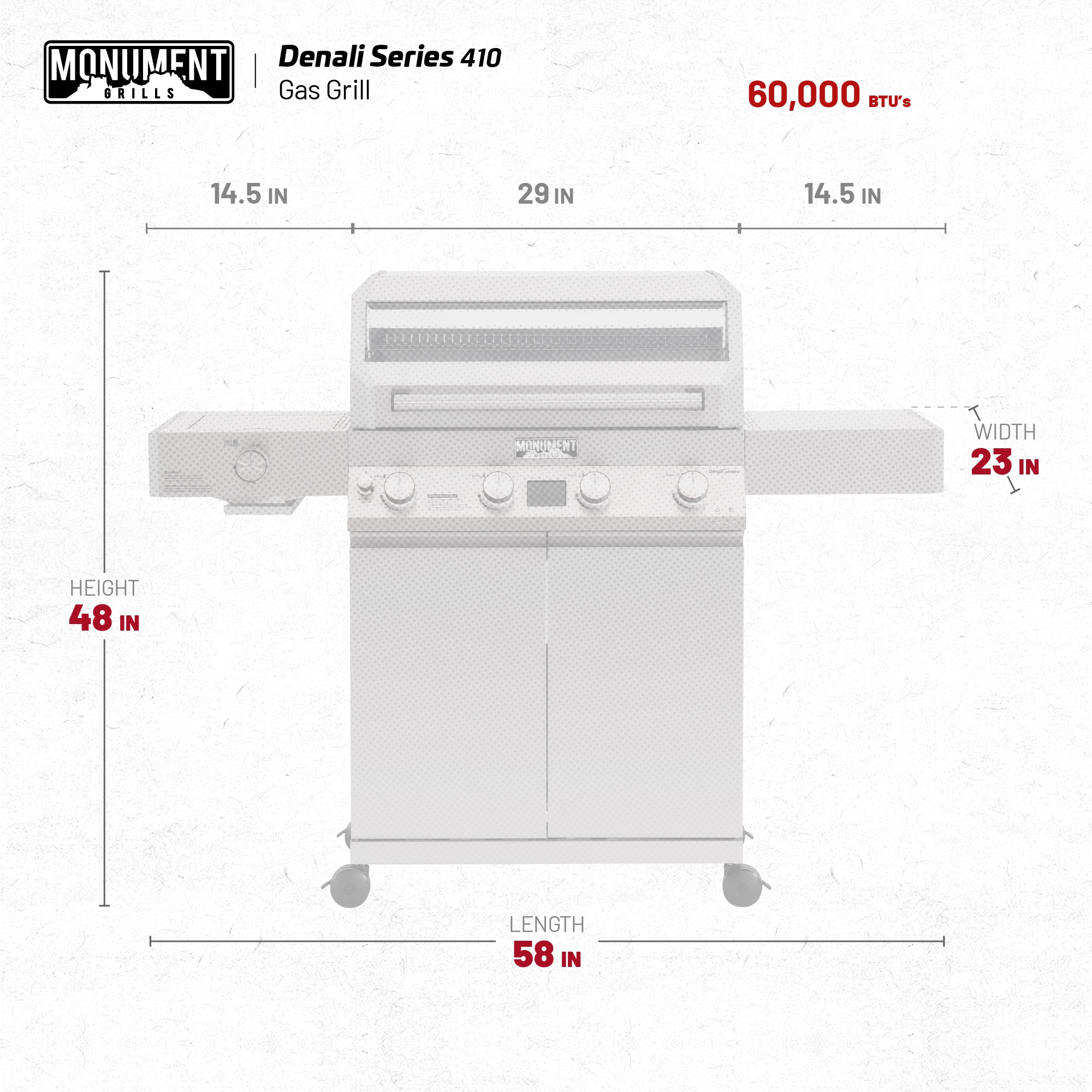 Monument Denali 410 Stainless steel 4 -Burner Infrared Liquid Propane Gas Grill 1 -Side Burner