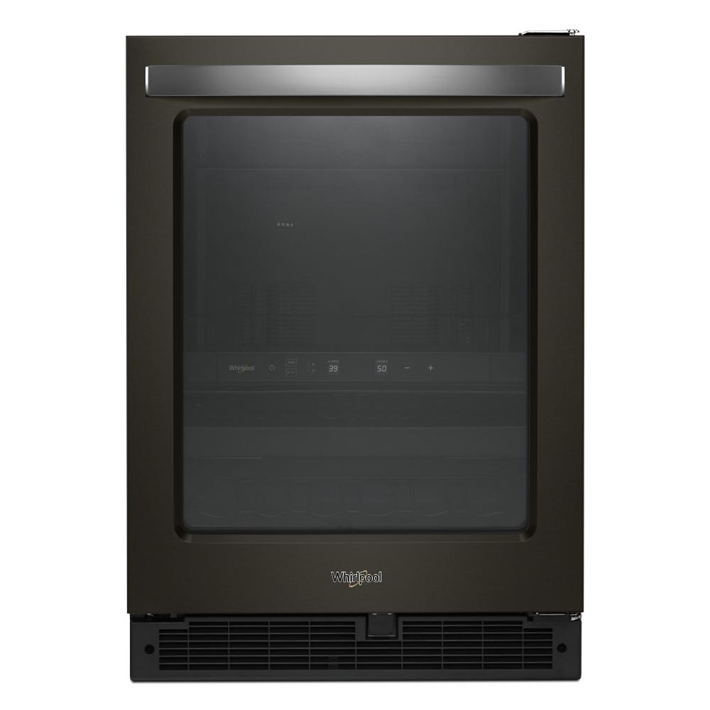 Whirlpool 23.93-in W 14 -Can Capacity Fingerprint Resistant Black Stainless Built-in Indoor Beverage Refrigerator with Glass Door