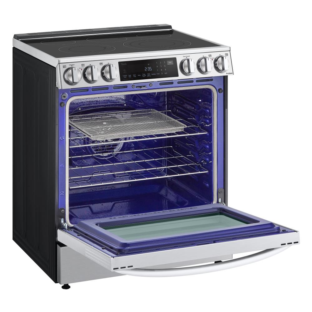 LG InstaView with Air Fry 30-in Glass Top 5 burners 6.3-cu ft Convection Oven Slide-In Electric Range ( PrintProof Stainless Steel )