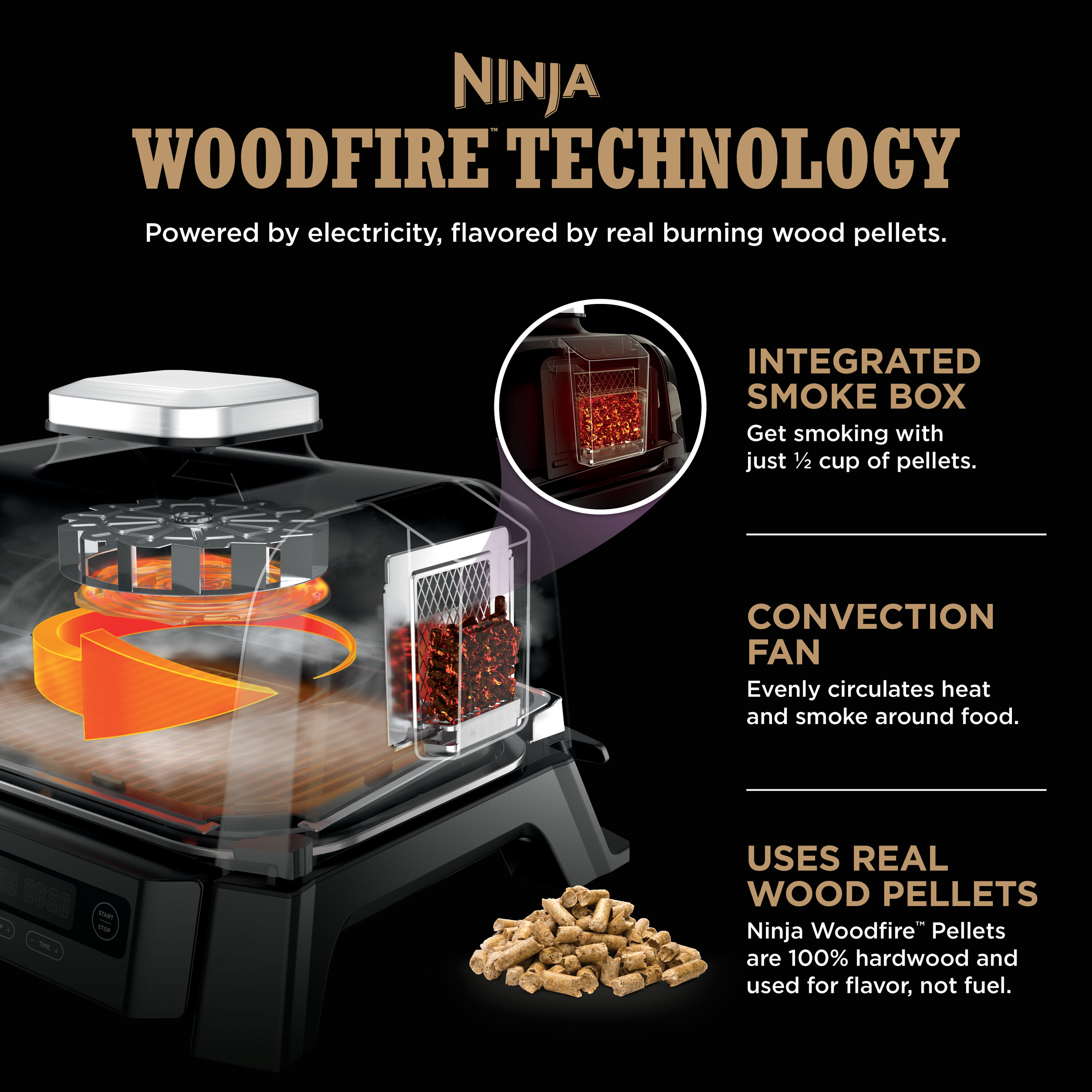 Ninja Woodfire Outdoor 4-in-1 Smoker OG301 1760 -Watt Black Electric Grill