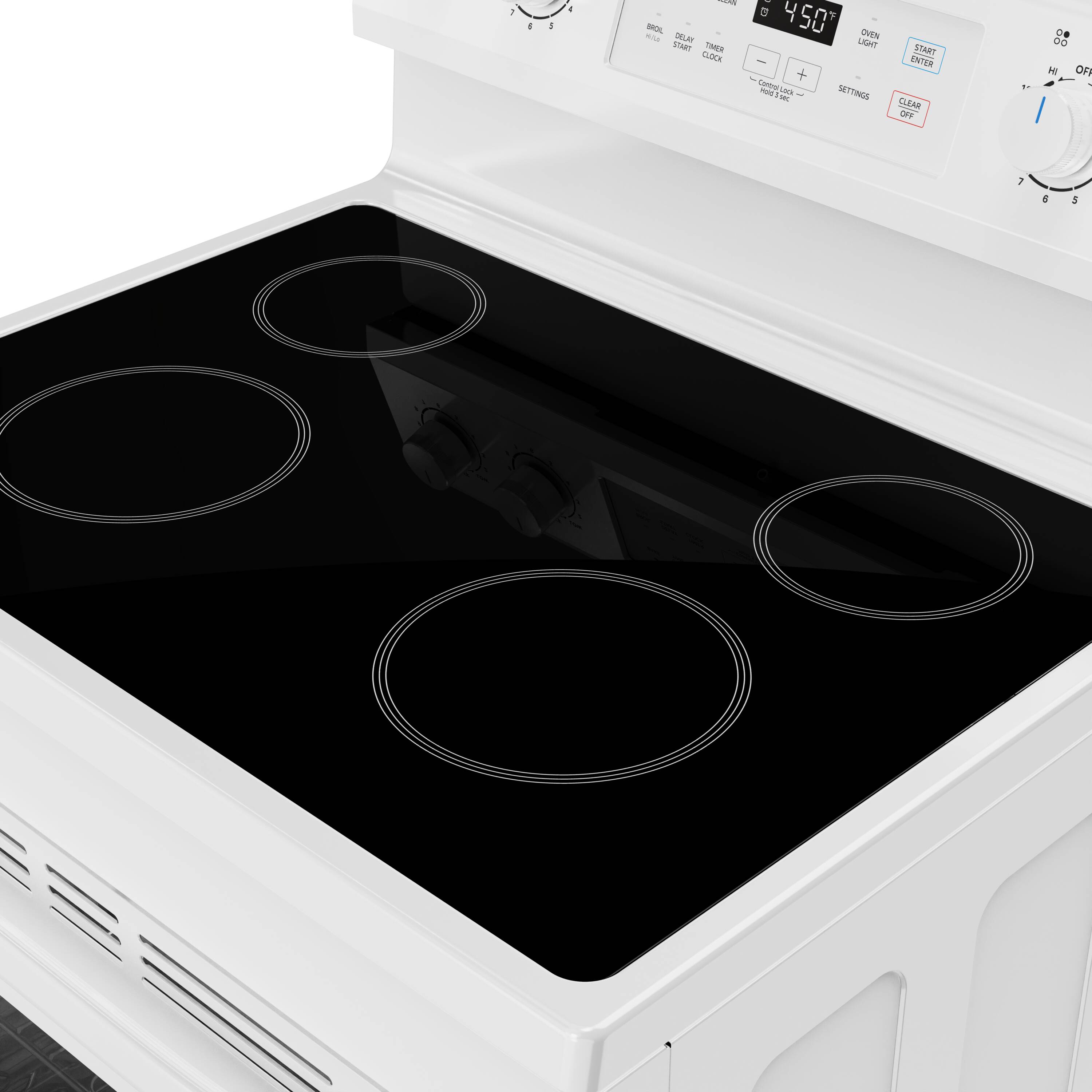 Midea 30-in Glass Top 4 burners 6.3-cu ft Freestanding Electric Range ( White )