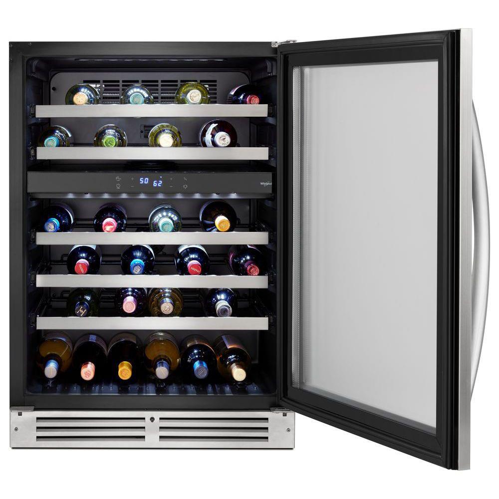 Whirlpool 23.8125-in W 46 -Bottles Stainless steel Dual Zone Cooling Built-in/Freestanding Indoor Wine Cooler
