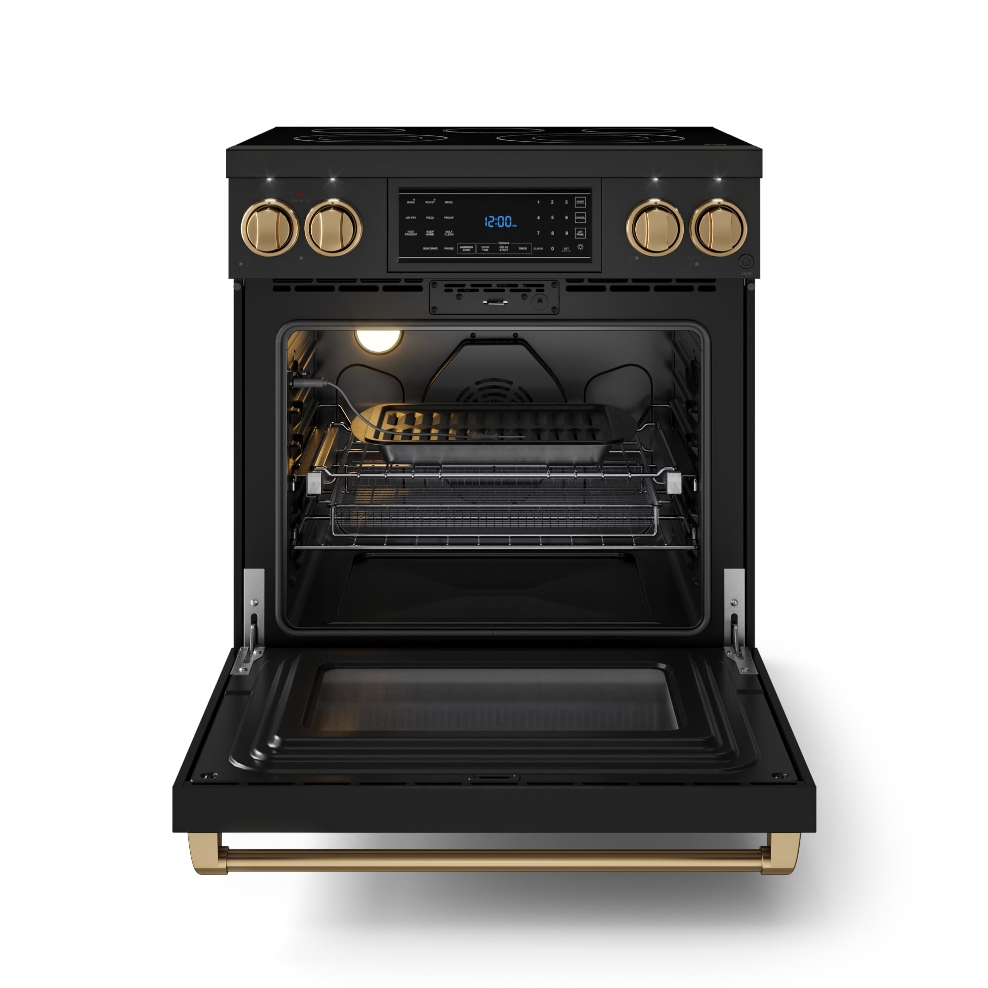 Thor Kitchen Gordon Ramsay Series 30-in Glass Top 5 burners 4.55-cu ft Air Fry Convection Oven Freestanding Electric Range ( Matte Black with Bronze Accents )