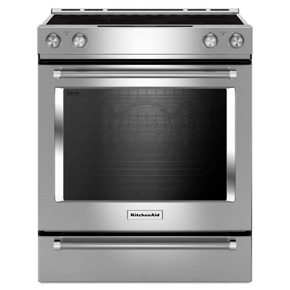 KitchenAid 30-in Glass Top 5 burners 7.1-cu ft Convection Oven Slide-In Electric Range ( Stainless steel )