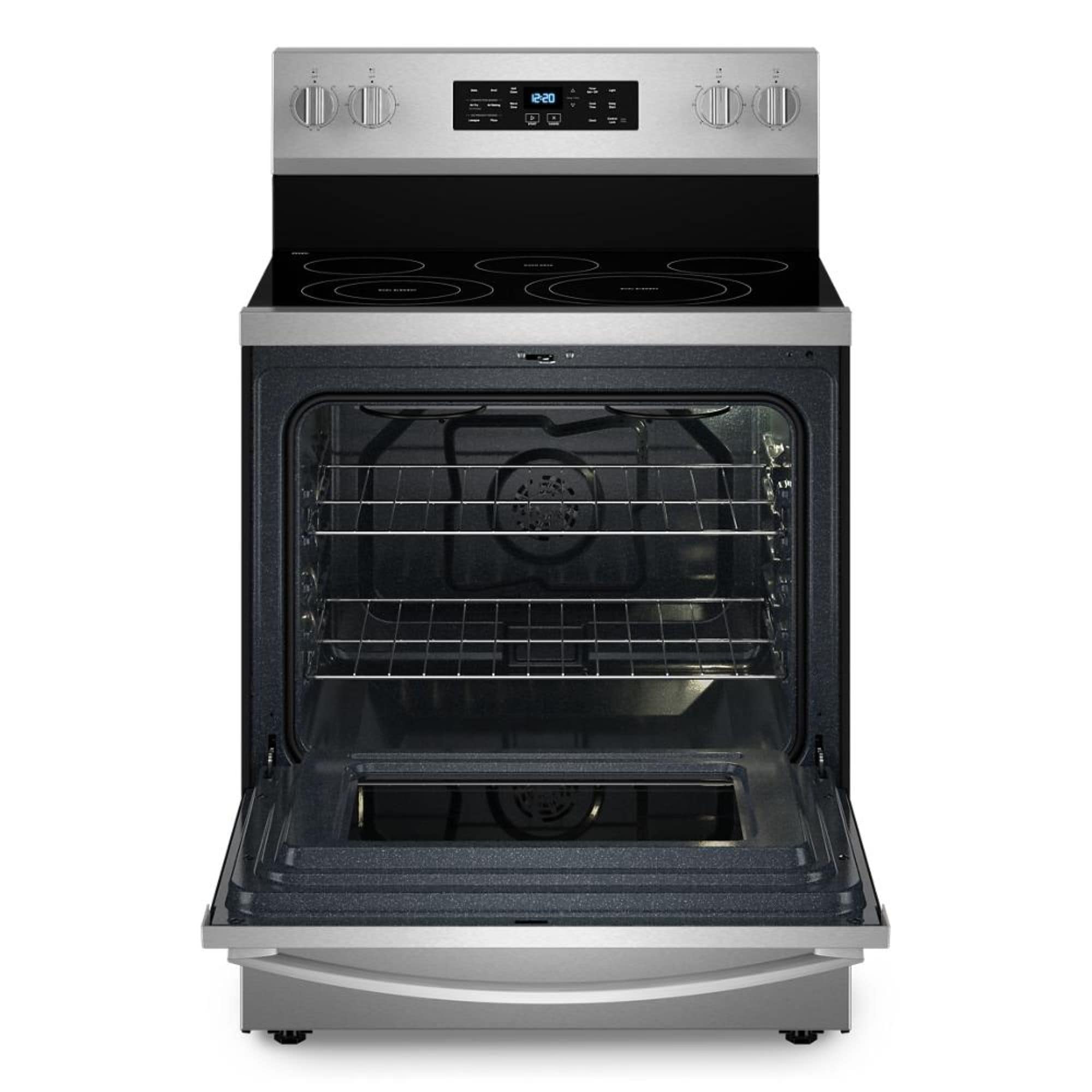 Whirlpool Air Cooking Technology 30-in Glass Top 5 burners 5.3-cu ft Air Fry Convection Oven Freestanding Electric Range ( Fingerprint Resistant Stainless Steel )