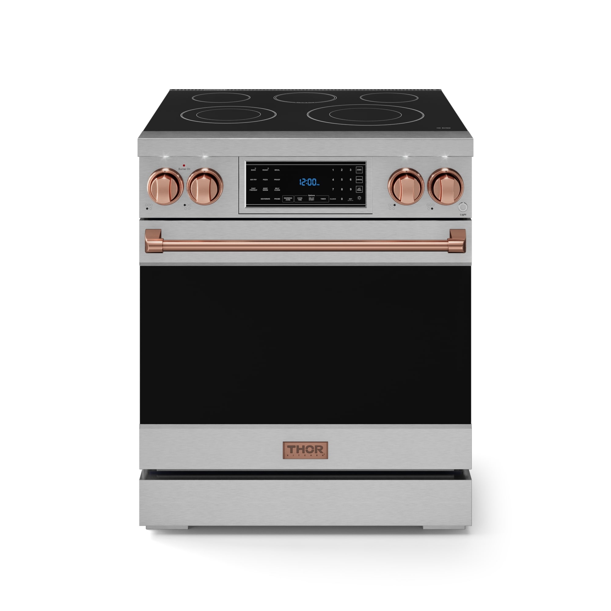 Thor Kitchen Gordon Ramsay Series 30-in Glass Top 5 burners 4.55-cu ft Air Fry Convection Oven Freestanding Electric Range ( Stainless Steel with Rose Gold Accents )