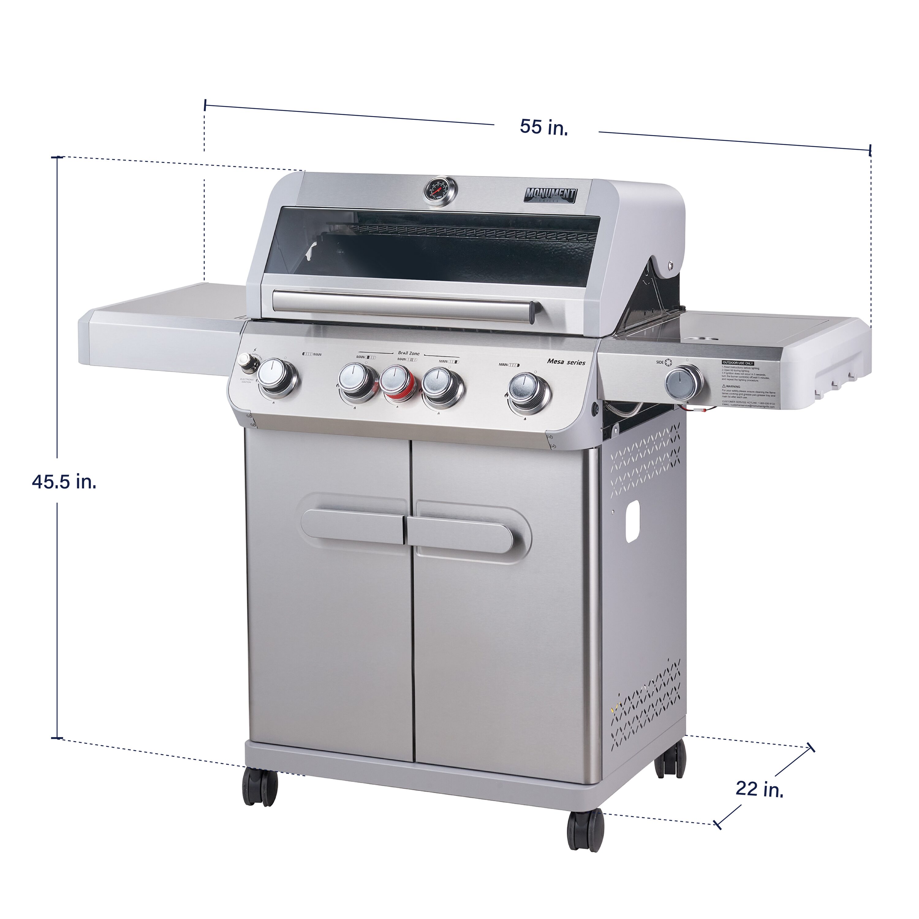Monument Mesa 405BZ Stainless Steel 5 -Burner Infrared Liquid Propane Gas Grill 1 -Side Burner