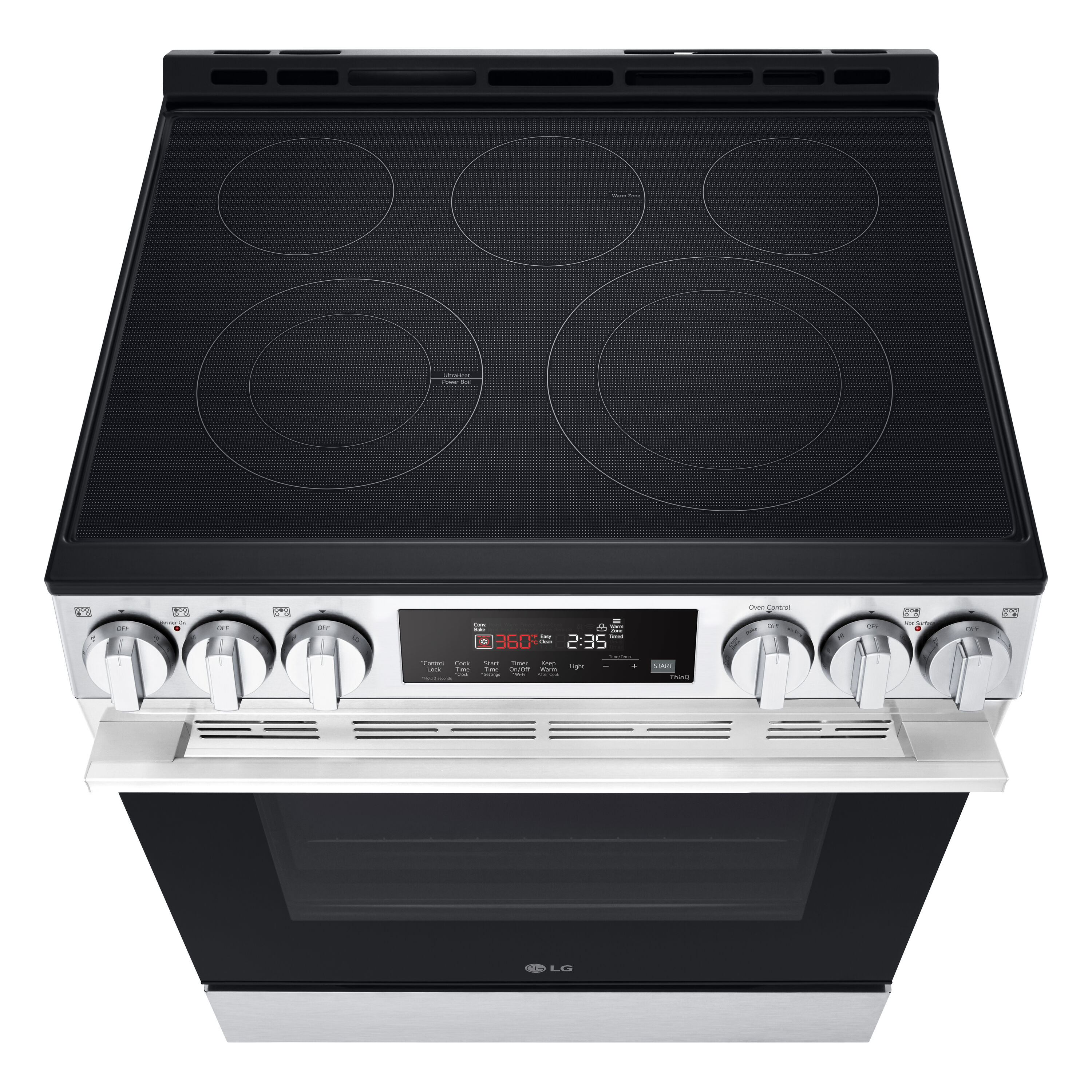 LG 30-in Glass Top 5 burners 6.3-cu ft Air Fry Convection Oven Freestanding Electric Range ( Stainless Steel )