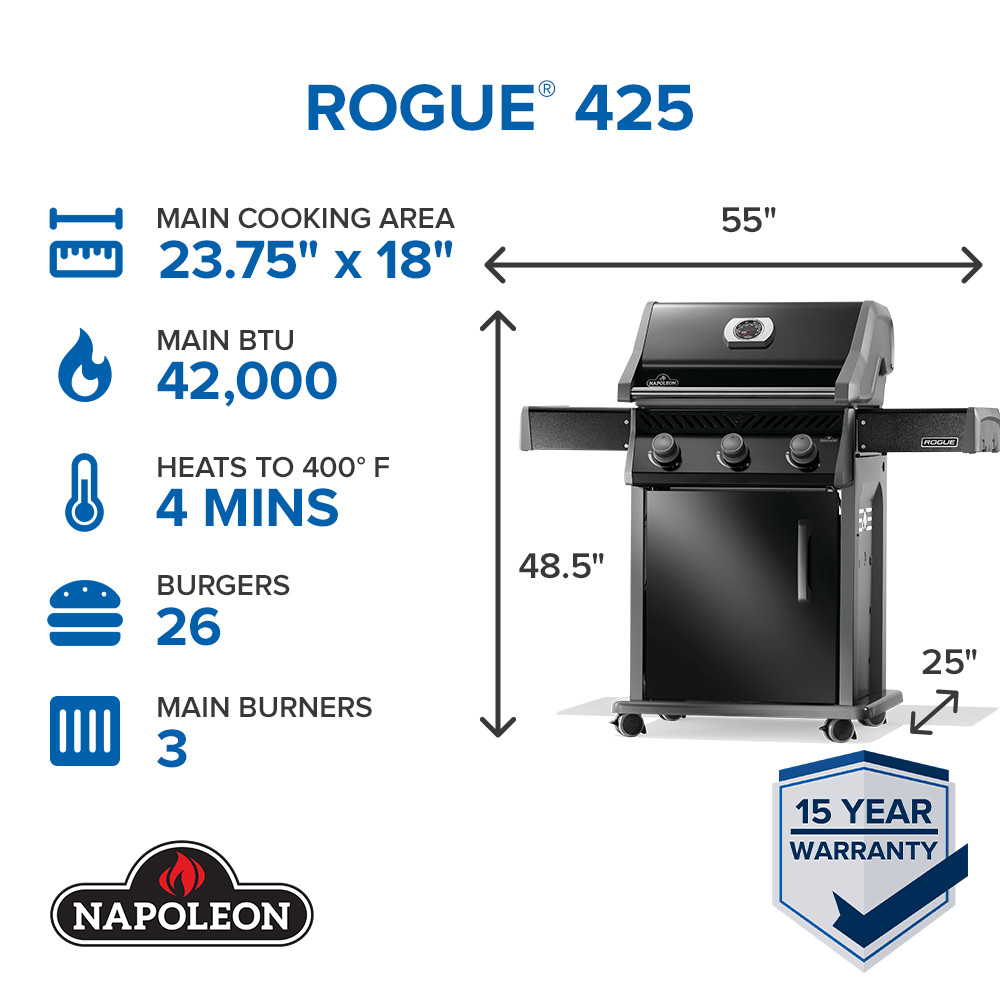 NAPOLEON Rogue 425 Series Black 3 -Burner Liquid Propane Gas Grill