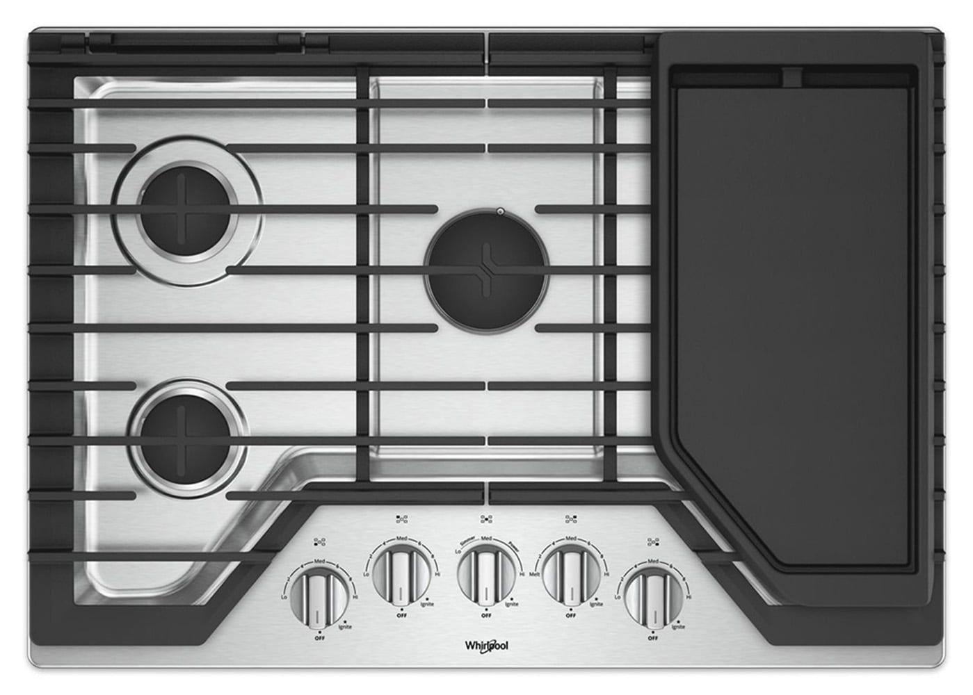 Whirlpool 30-in 5 burners Stainless steel Gas Cooktop (Griddle Included)