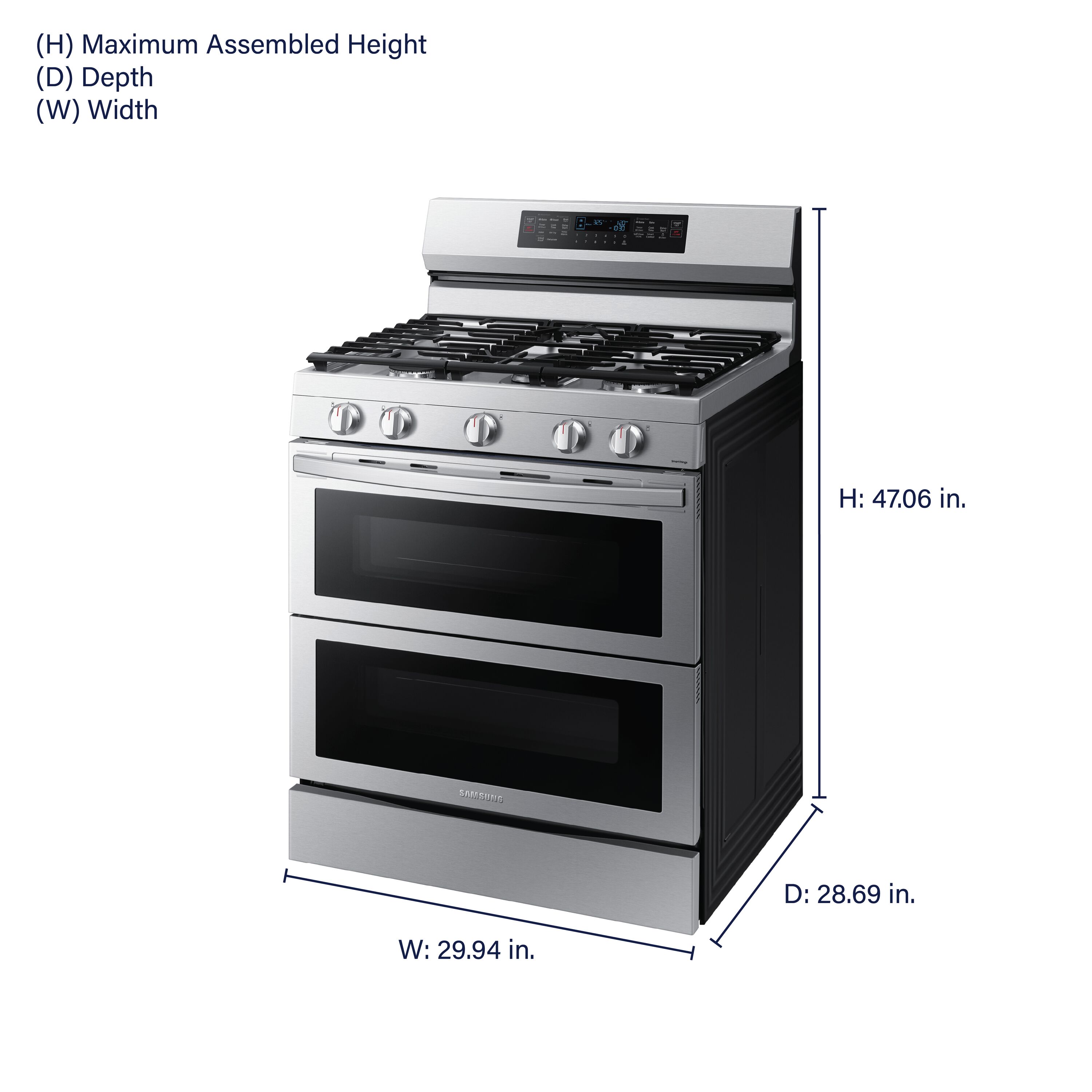 Samsung 30-in 5 burners 3.4-cu ft / 2.5-cu ft Air Fry Convection Oven Freestanding Double Oven Gas Range ( Fingerprint Resistant Stainless Steel )