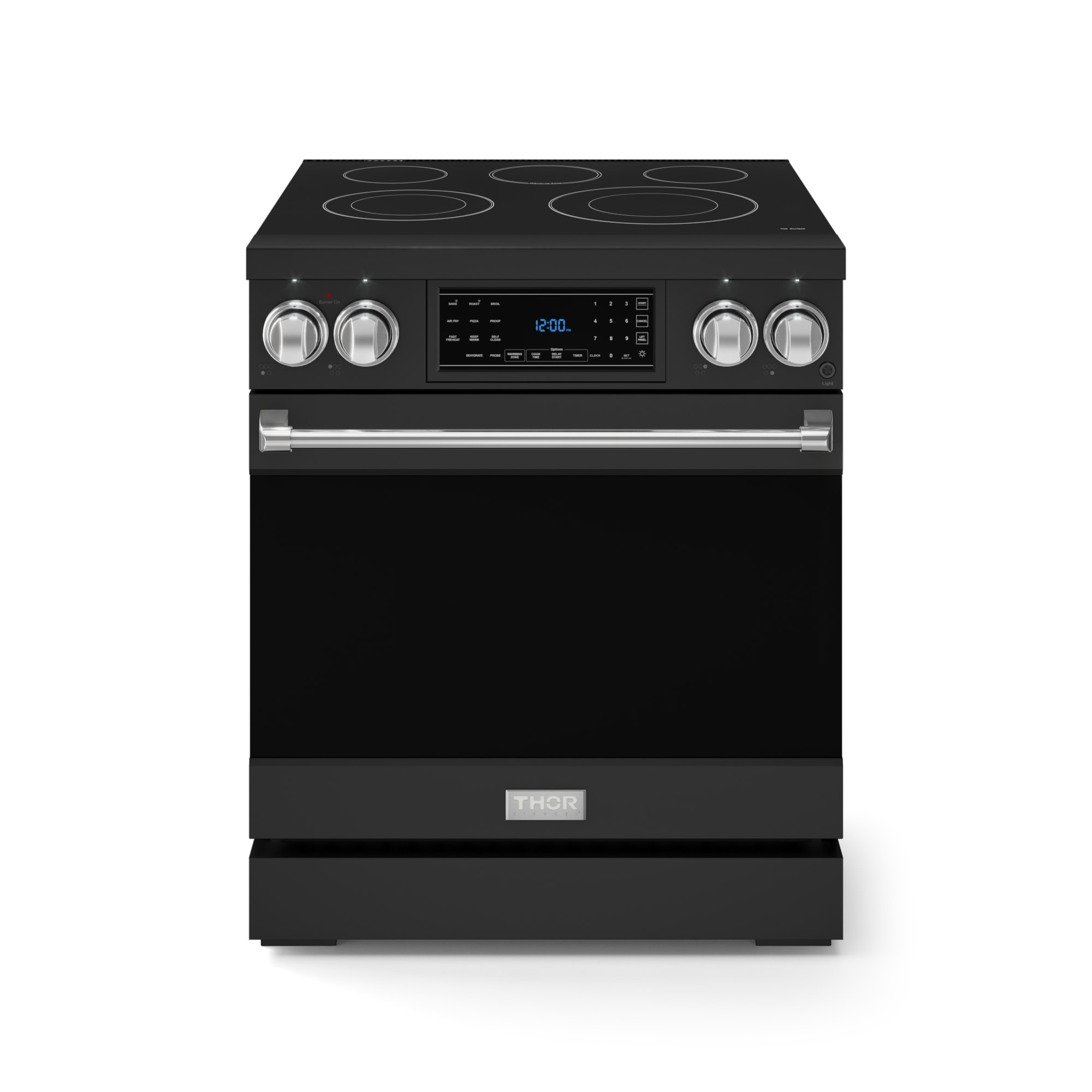 Thor Kitchen Gordon Ramsay Series 30-in Glass Top 5 burners 4.55-cu ft Air Fry Convection Oven Freestanding Electric Range ( Matte Black with Stainless Steel Accents )