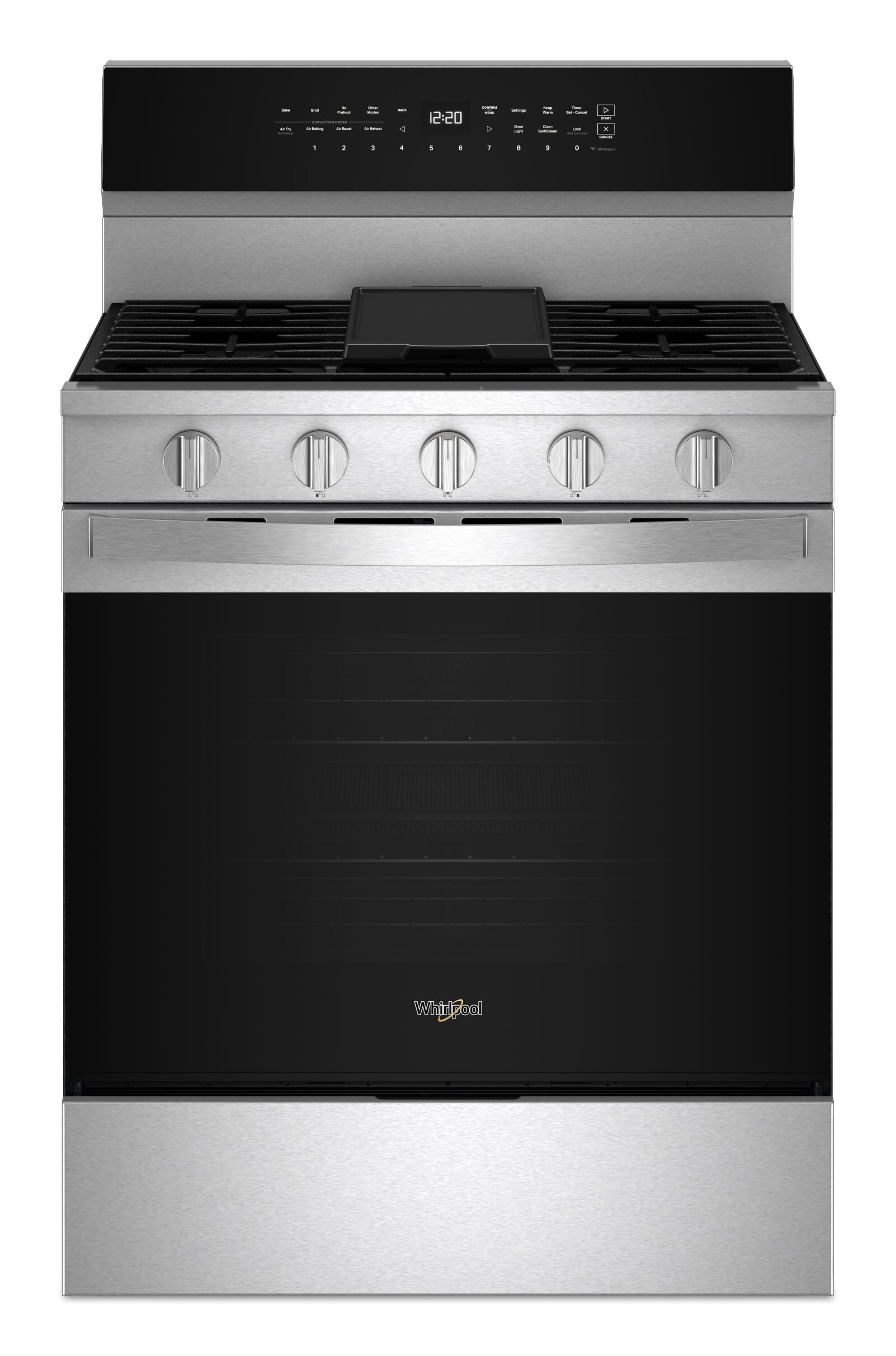 Whirlpool High Speed Preheat 30-in 5 burners 5-cu ft Air Fry Convection Oven Freestanding Natural Gas Range ( Stainless Steel )