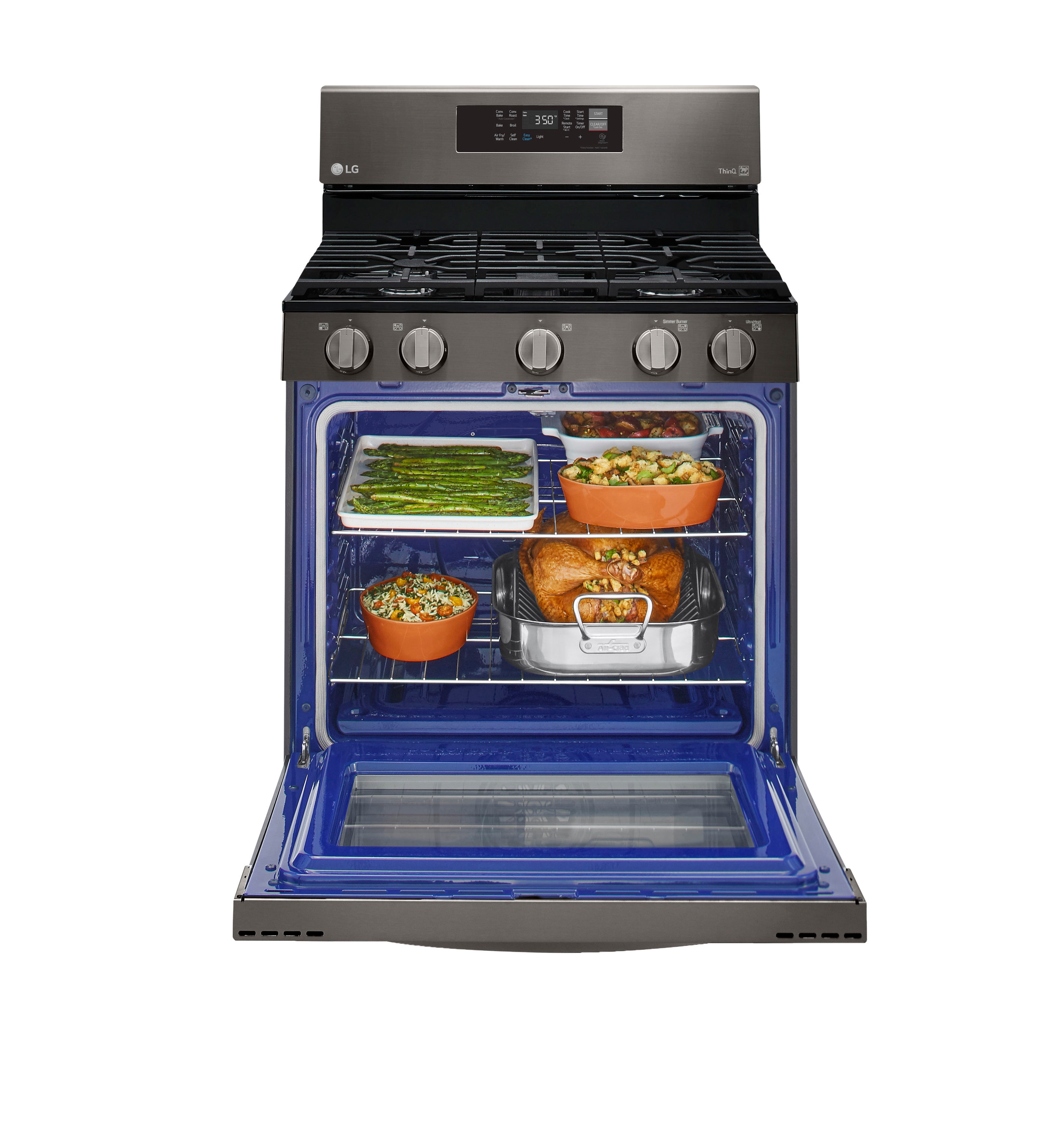 LG 30-in 5 burners 5.8-cu ft Air Fry Convection Oven Freestanding Natural Gas Range ( Printproof Black Stainless Steel )