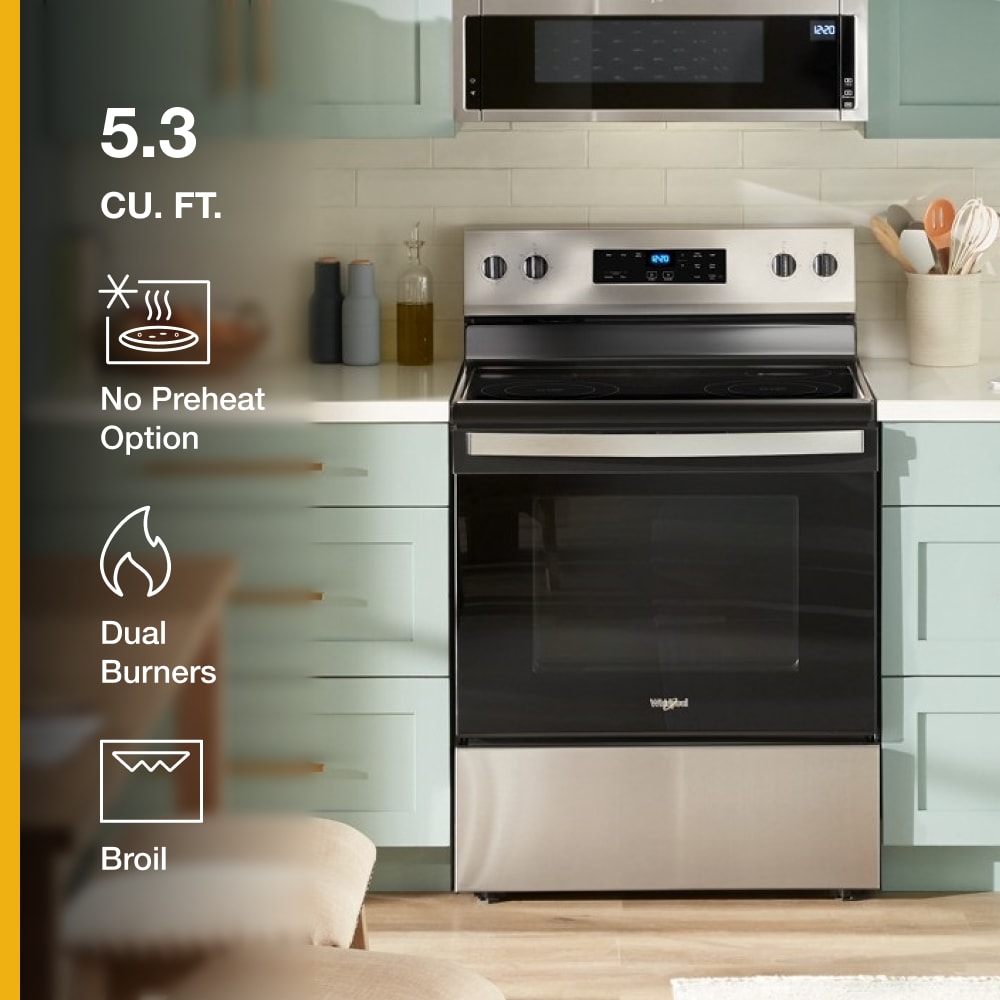 Whirlpool 30-in Glass Top 5 burners 5.3-cu ft Freestanding Electric Range ( Fingerprint Resistant Stainless Steel )