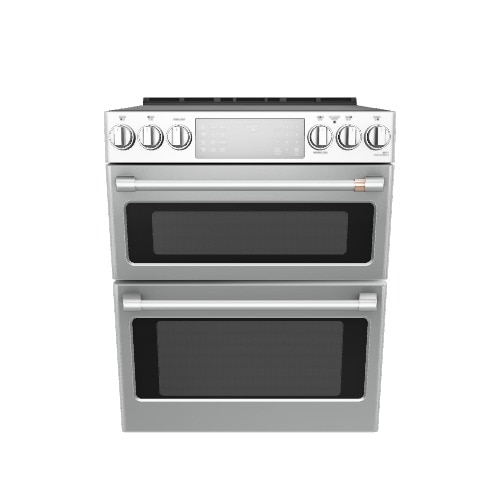 Cafe 30-in Glass Top 5 burners 4.4-cu ft / 2.2-cu ft Air Fry Convection Oven Slide-In Double Oven Electric Range ( Stainless Steel with Brushed Stainless Handles Knobs )