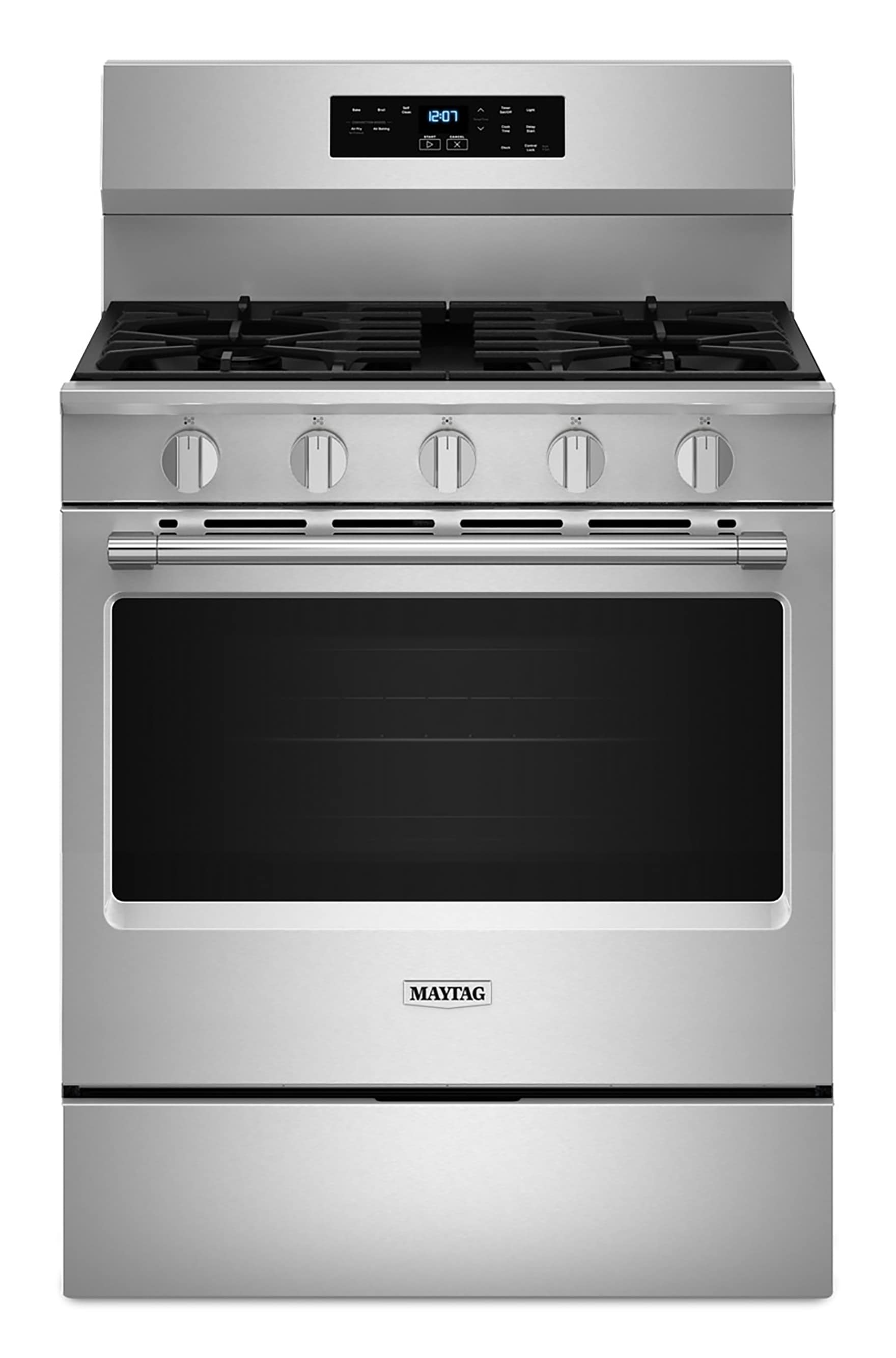 Maytag 30-in 5 burners 5-cu ft Air Fry Convection Oven Freestanding Natural Gas Range ( Stainless Steel )