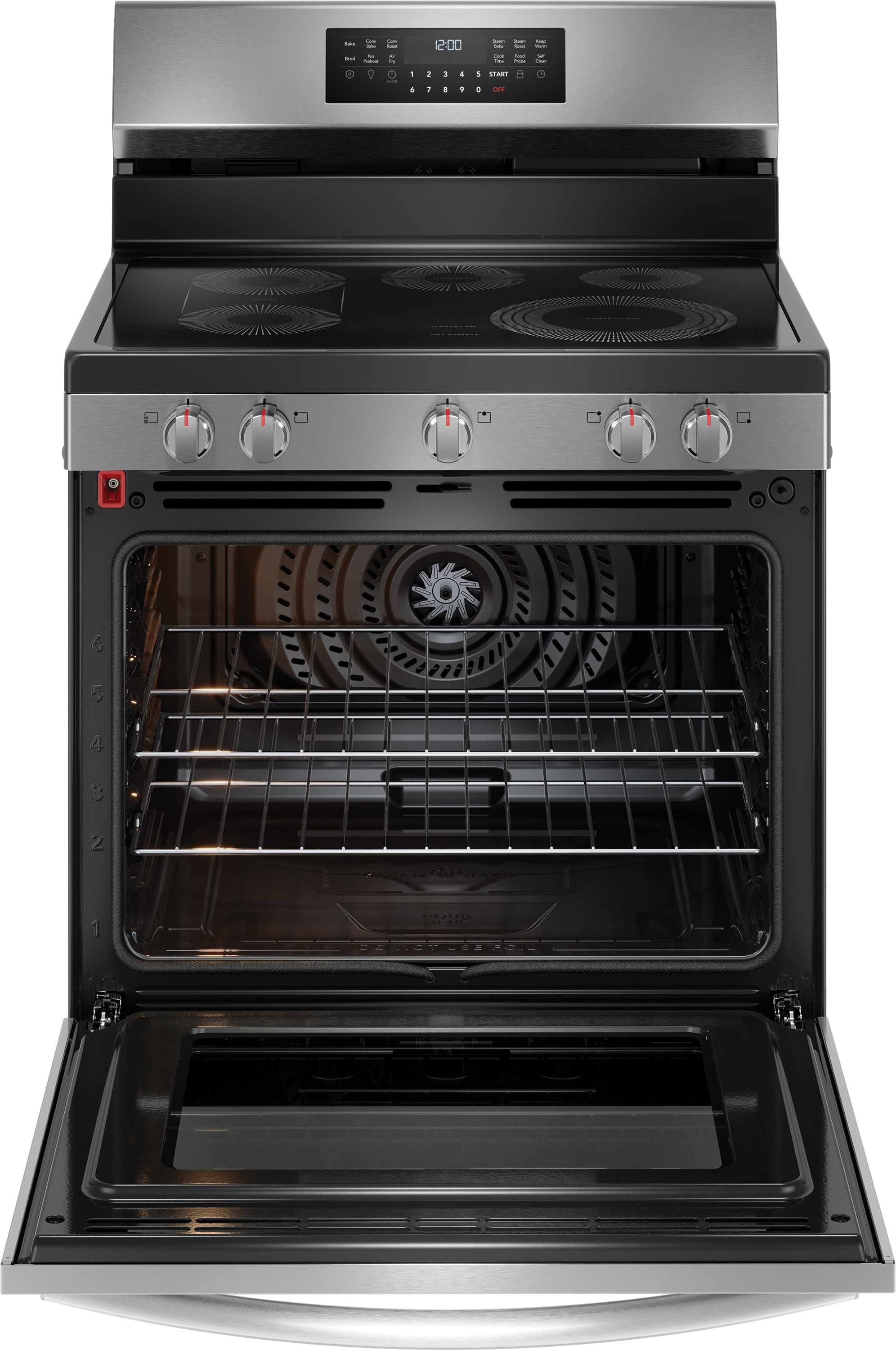 Frigidaire Gallery 30-in Glass Top 5 burners 5.3-cu ft Air Fry Convection Oven Freestanding Electric Range Fingerprint Resistant Stainless Steel )
