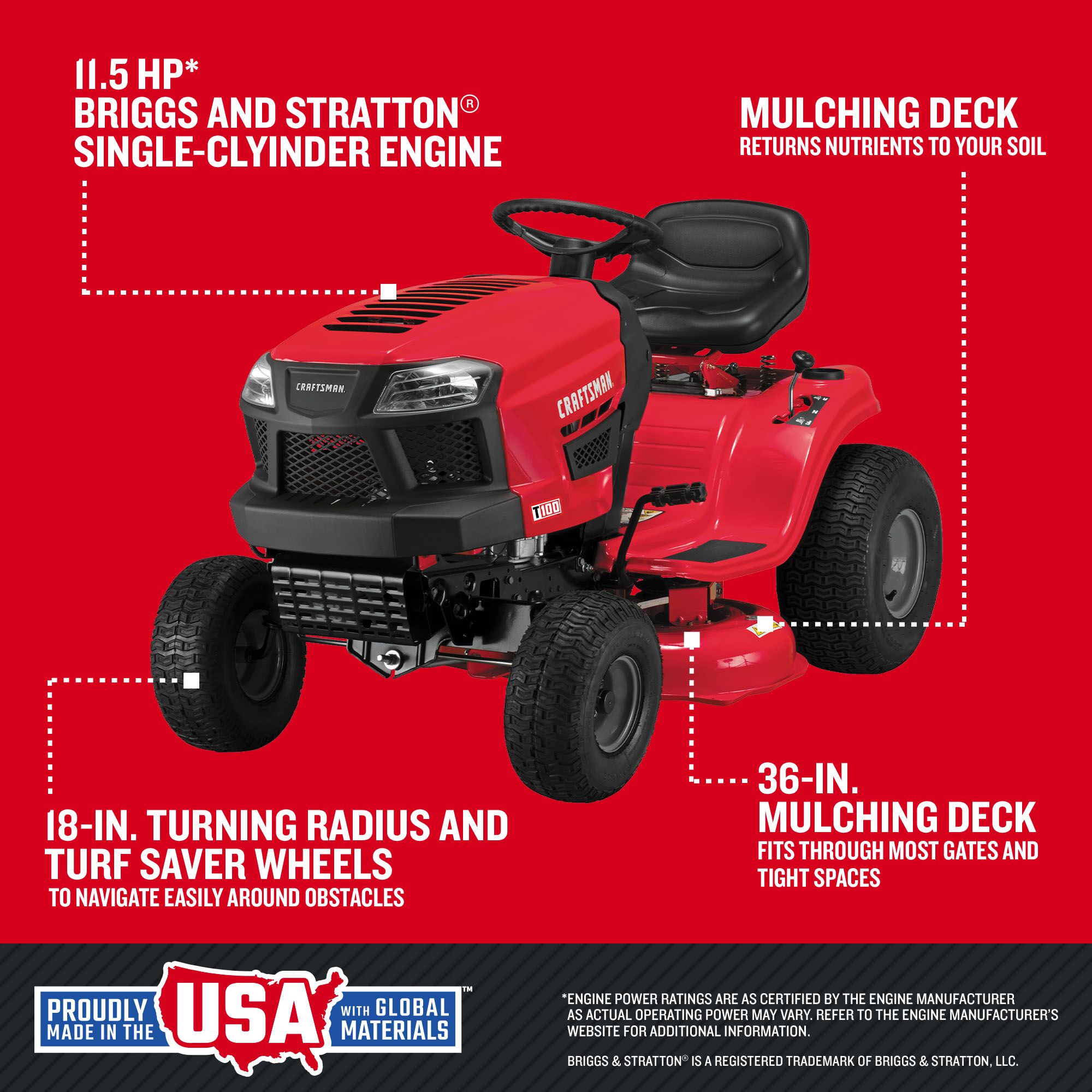 CRAFTSMAN T100 36-in 11.5 -HP Single cylinder Gas Riding lawn mower