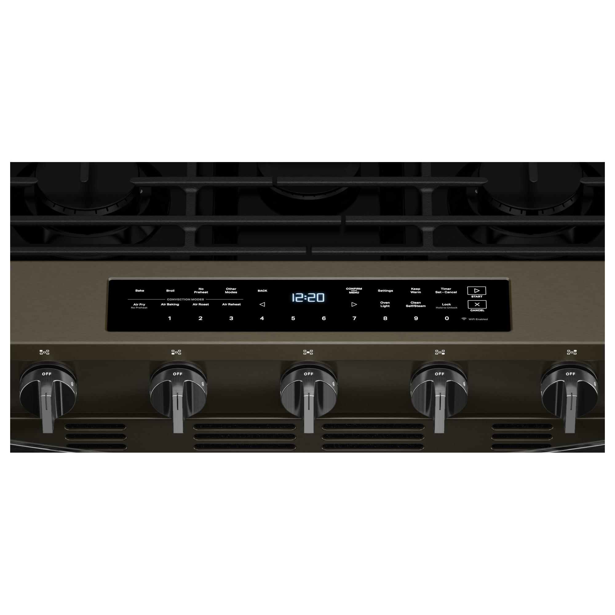 Whirlpool 30-in 5 burners 5-cu ft Air Fry Convection Oven Slide-In Natural Gas Range ( Black Stainless )