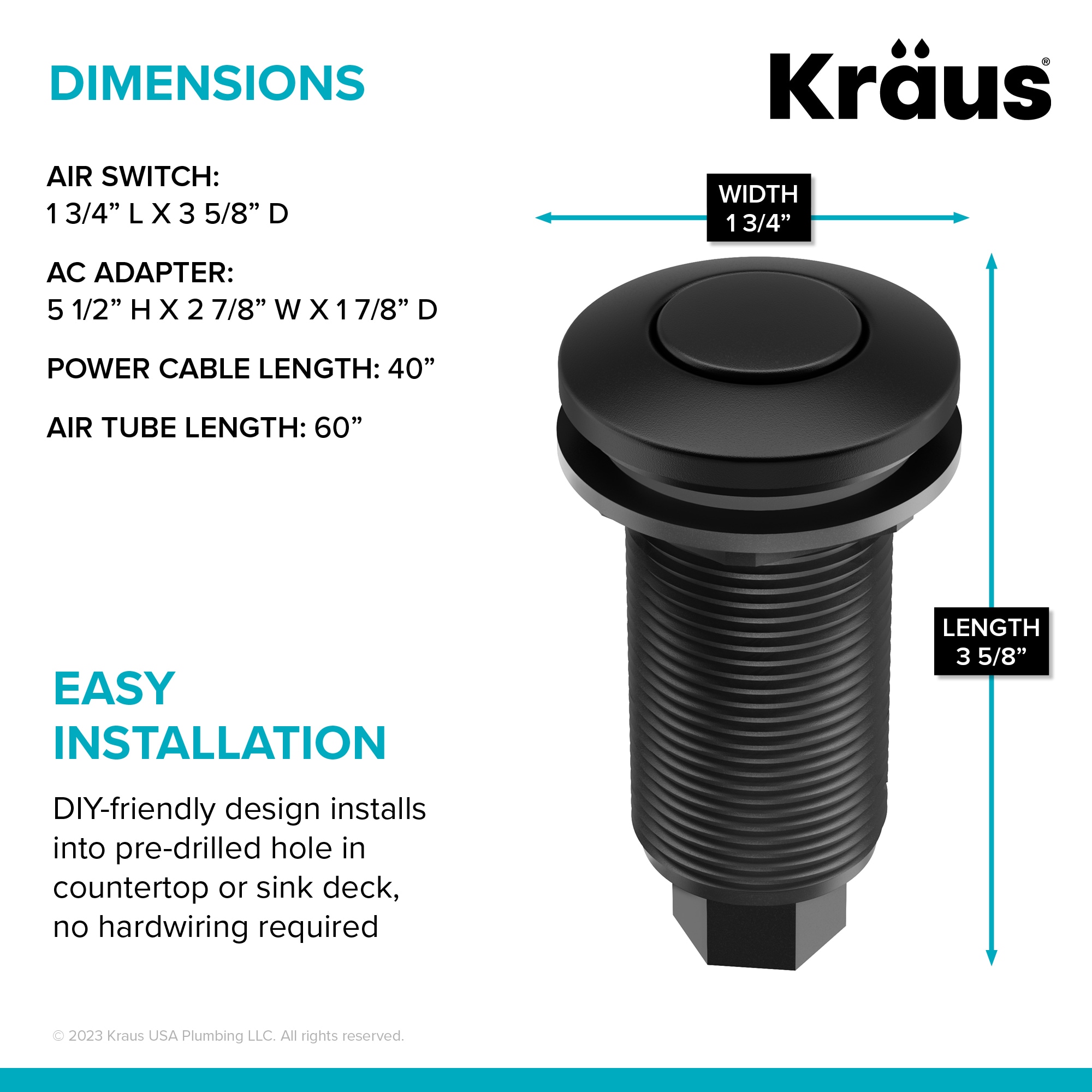 Kraus Kore 2.78-in Matte Black Brass Garbage Disposal switch