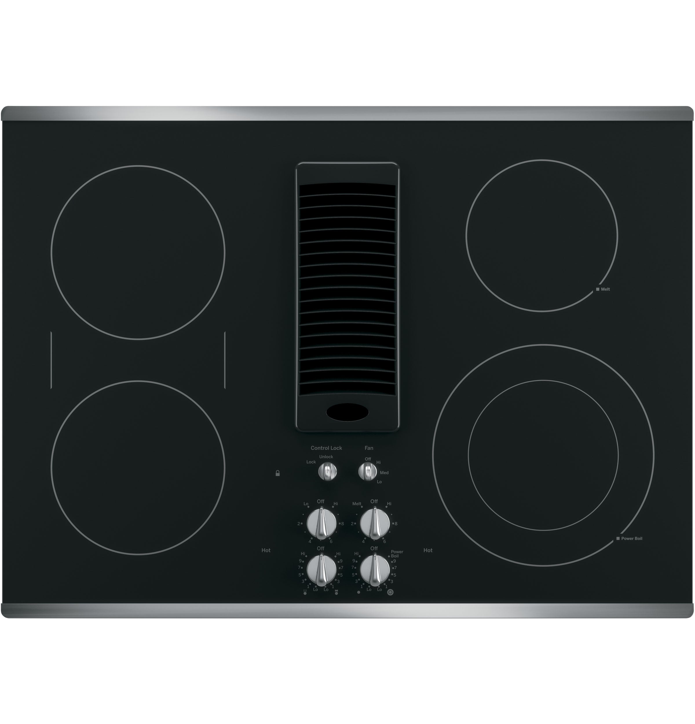 GE Profile 30-in 4 burners Smooth Surface (Radiant) Stainless steel Electric Cooktop with Downdraft Exhaust with Bridge Element