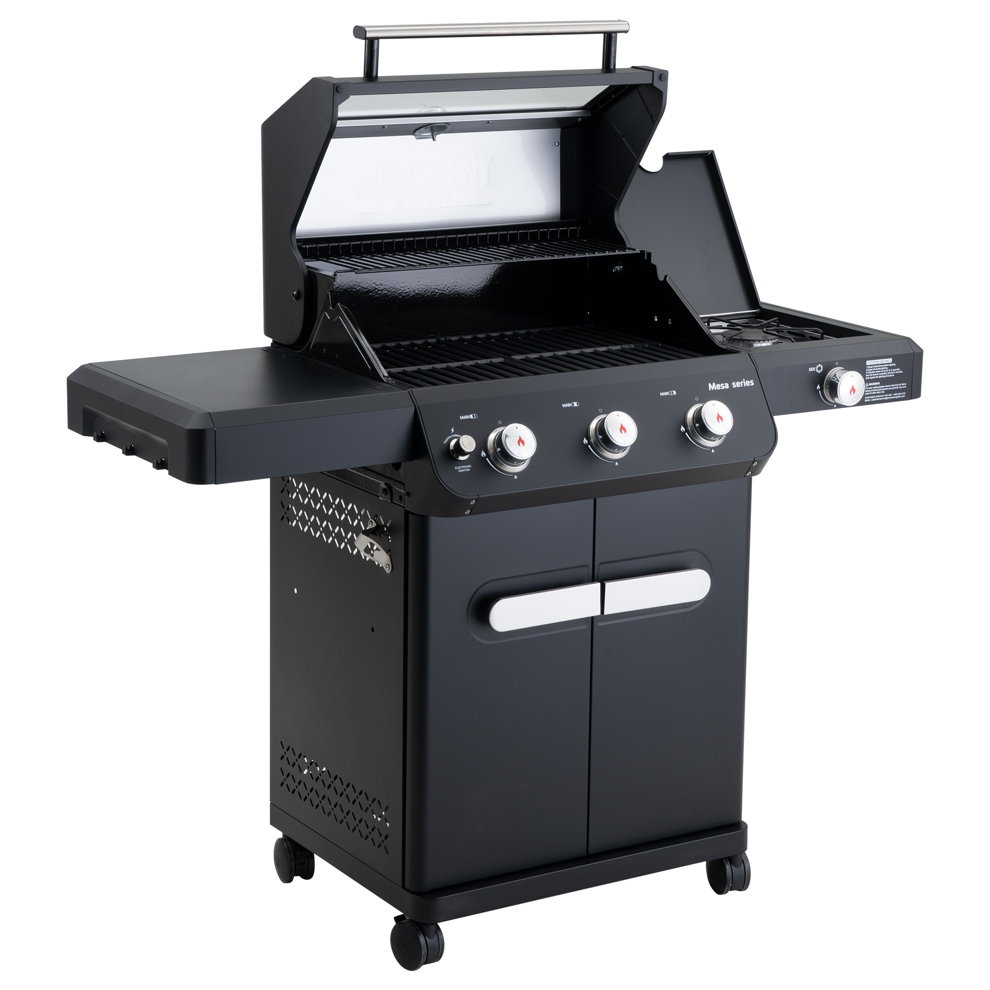 Monument Mesa 325 Matte Black 3 -Burner Liquid Propane Gas Grill 1 -Side Burner