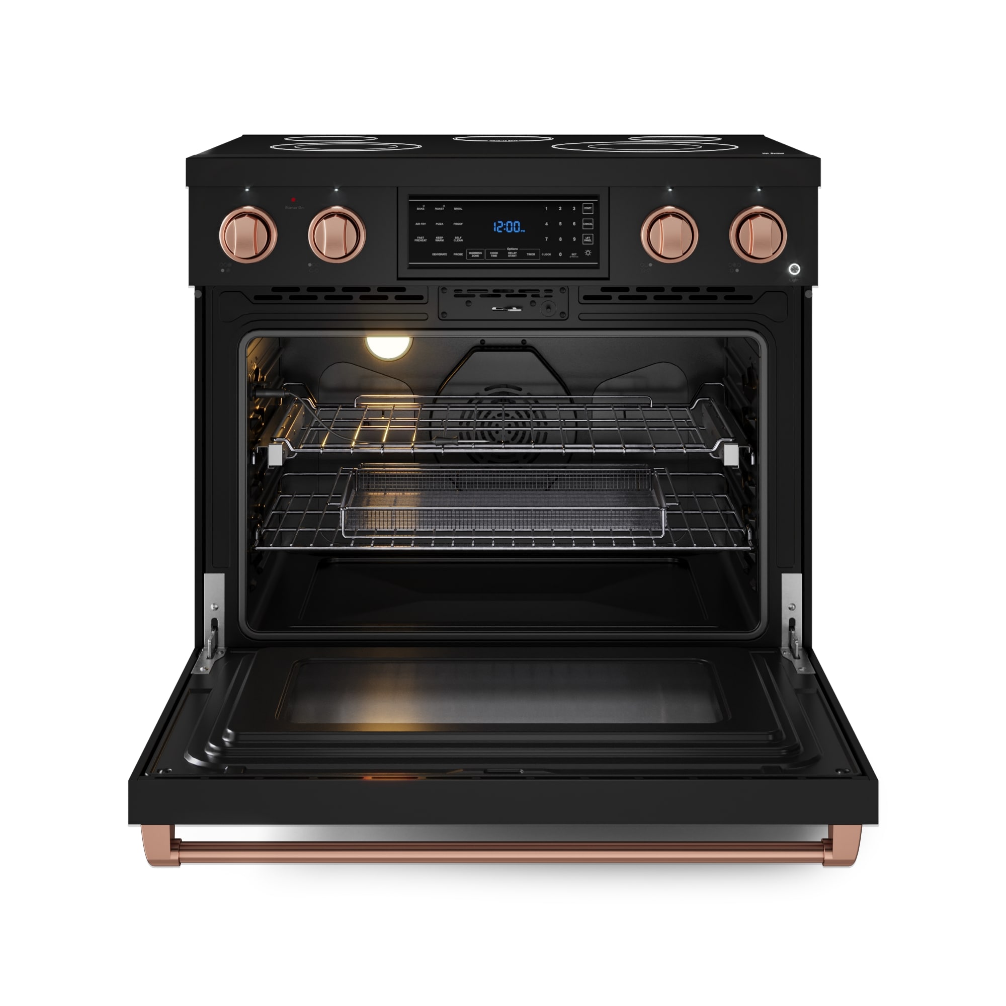 Thor Kitchen Gordon Ramsay Series 36-in Glass Top 5 burners 6-cu ft Air Fry Convection Oven Freestanding Electric Range ( Matte Black with Rose Gold Accents )