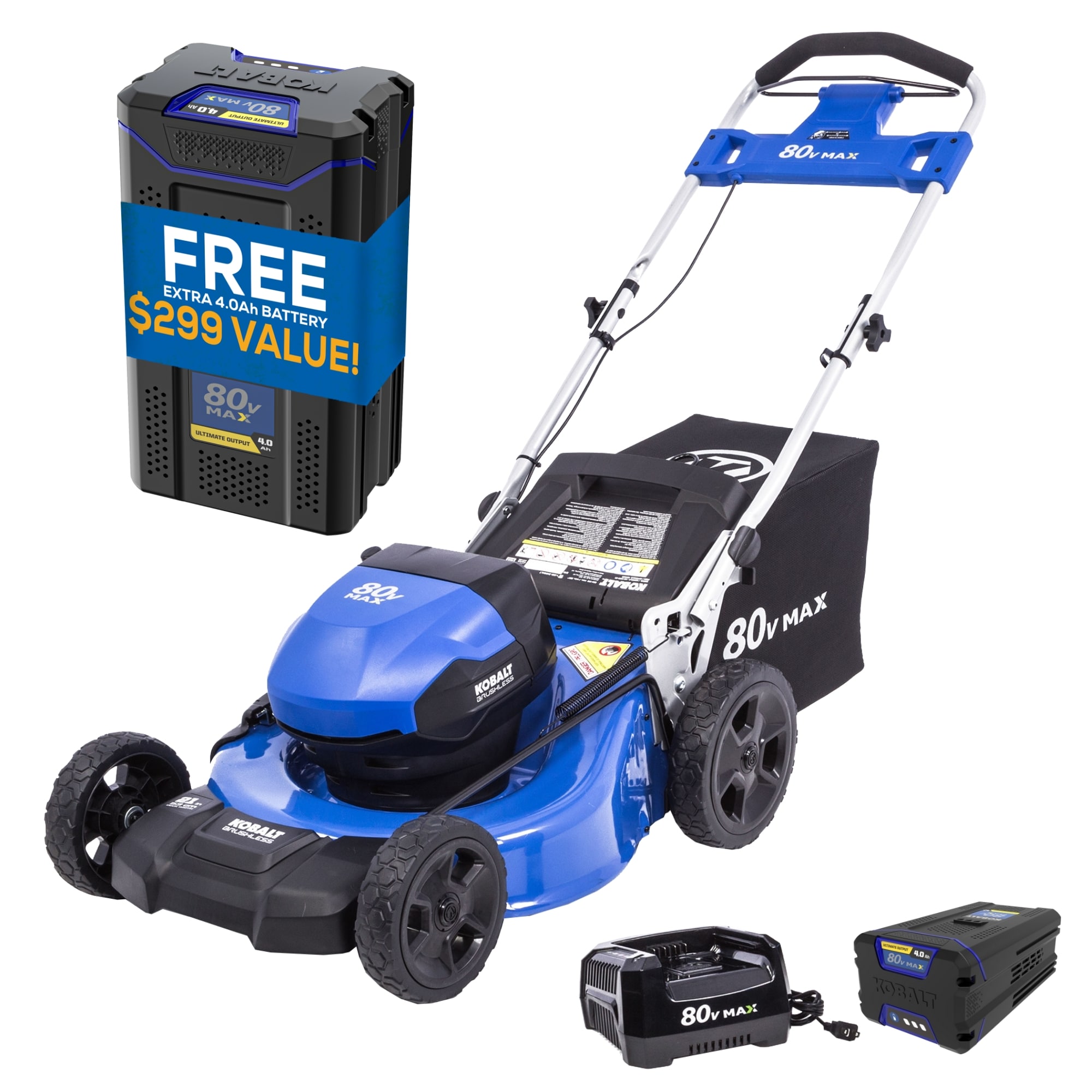Kobalt 80-Volt 21-in Battery Push Lawn Mower, (1) 4 Ah and (1) 5 Ah Batteries Included