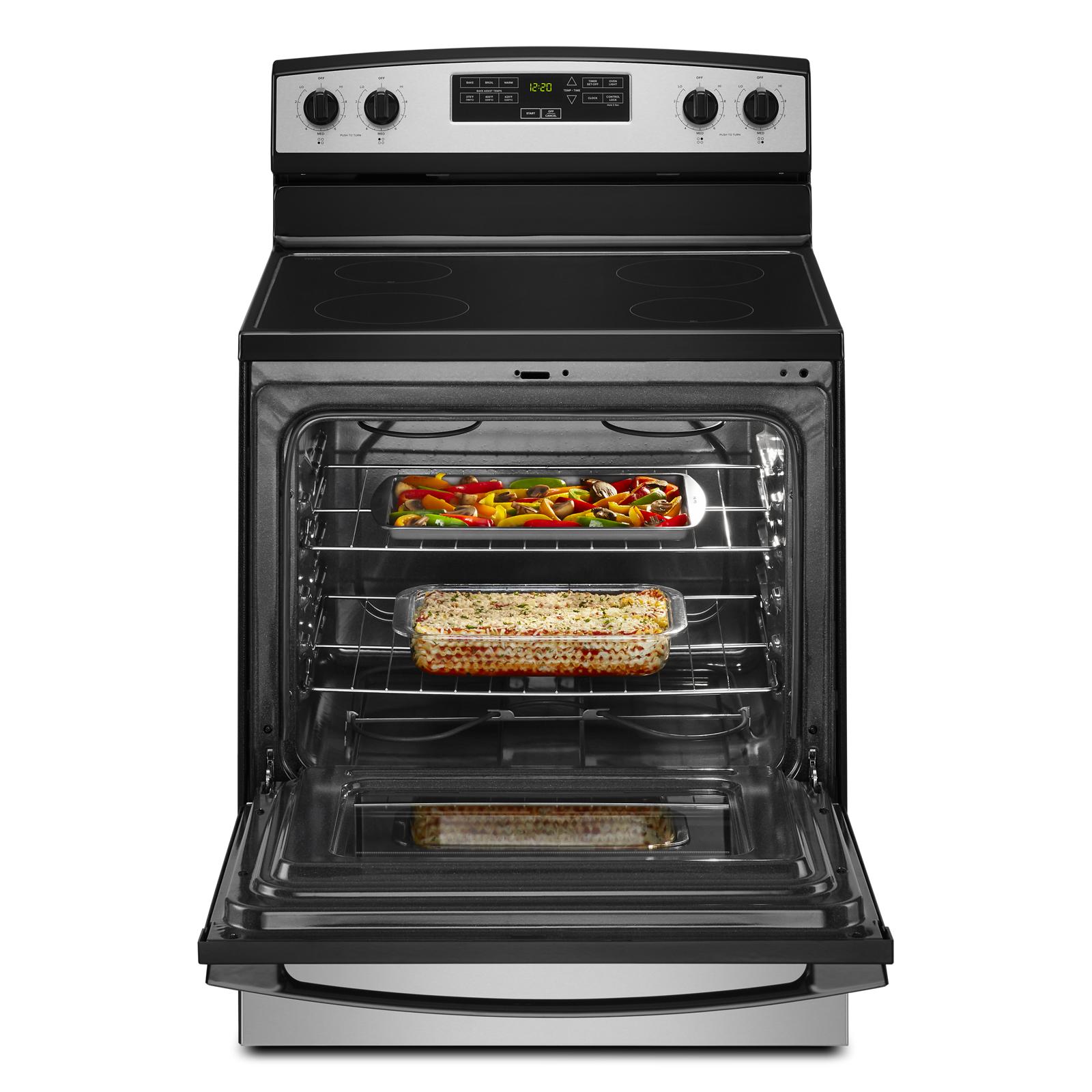 Amana 30-in Glass Top 4 burners 4.8-cu ft Freestanding Electric Range Stainless Steel )
