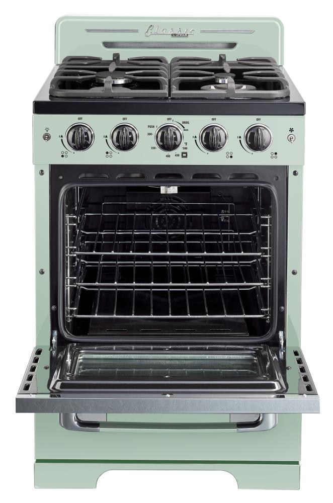UNIQUE Classic Retro 24-in 4 burners 2.9-cu ft Convection Oven Freestanding Natural Gas Range ( Summer mint green )