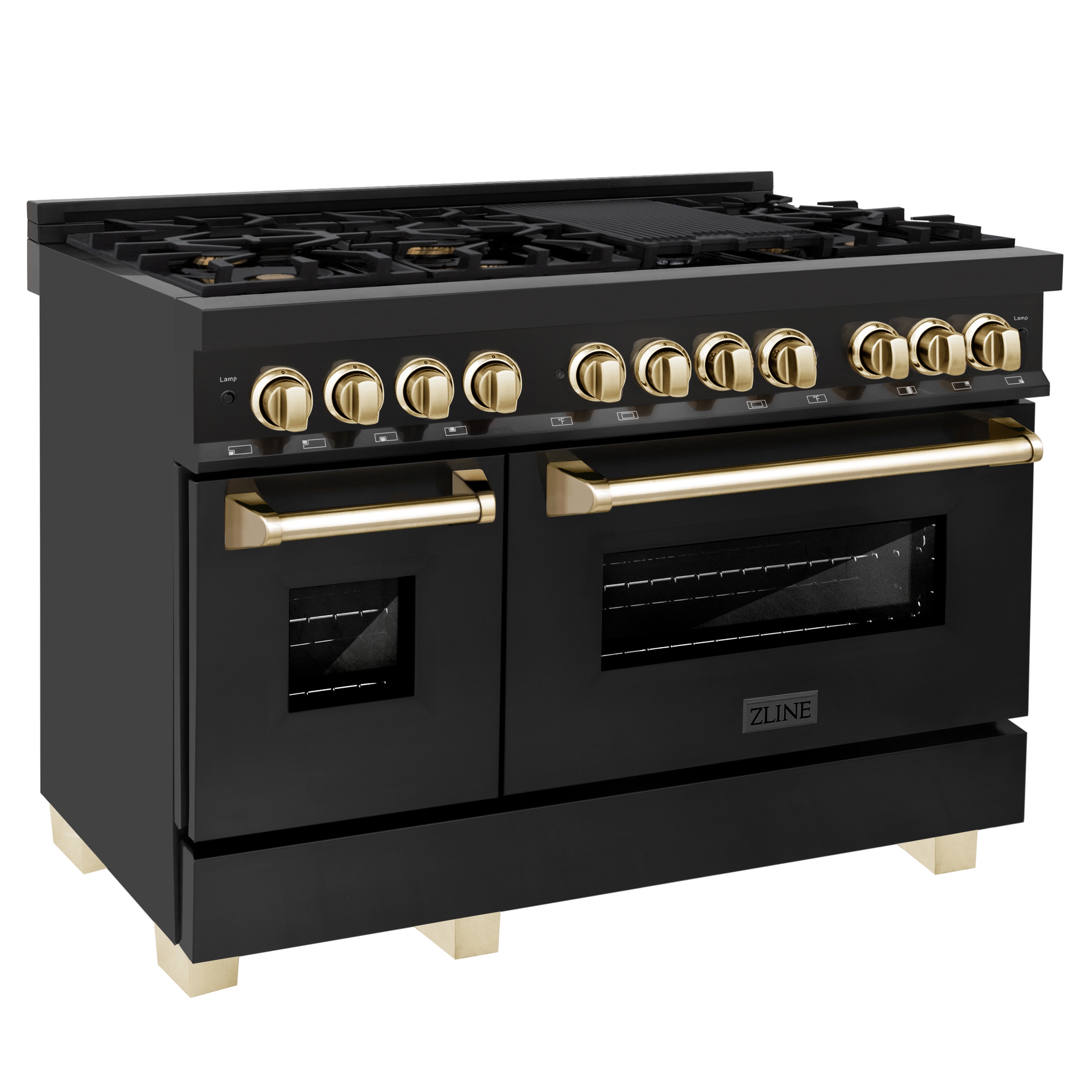 ZLINE KITCHEN & BATH Legacy 48-in 4.2-cu ft / 1.8-cu ft Convection Oven Freestanding Double Oven Dual Fuel Range ( Black Stainless Steel with Polished Gold Accents )