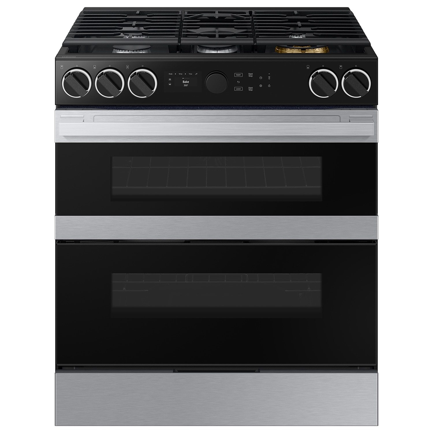 Samsung Bespoke 30-in 5 burners 3.4-cu ft / 2.7-cu ft Air Fry Convection Oven Slide-In Double Oven Gas Range ( Stainless steel )