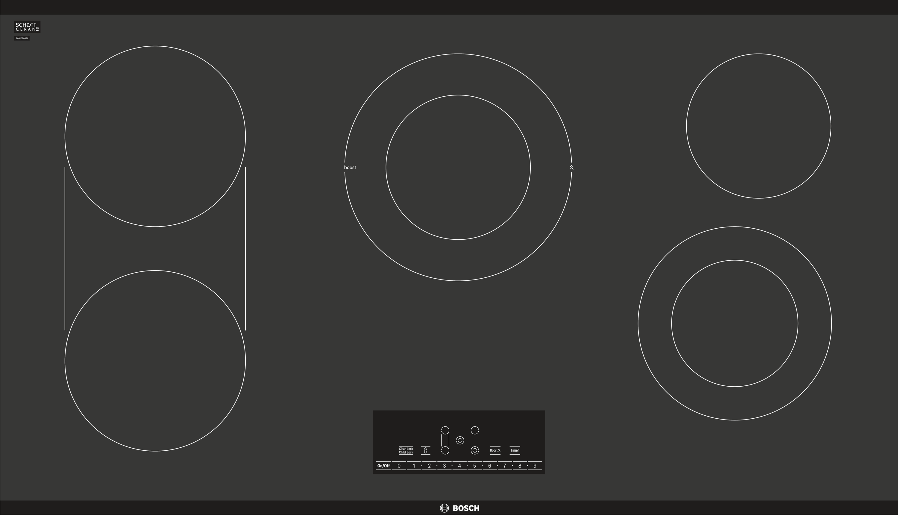 Bosch 800 Series 36-in 5 burners Smooth Surface (Radiant) Black Electric Cooktop with Bridge Element
