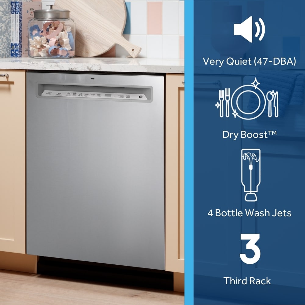 GE Dry Boost Front Control 24 in Built In Dishwasher Fingerprint resistant Stainless Steel ENERGY STAR 47 dBA