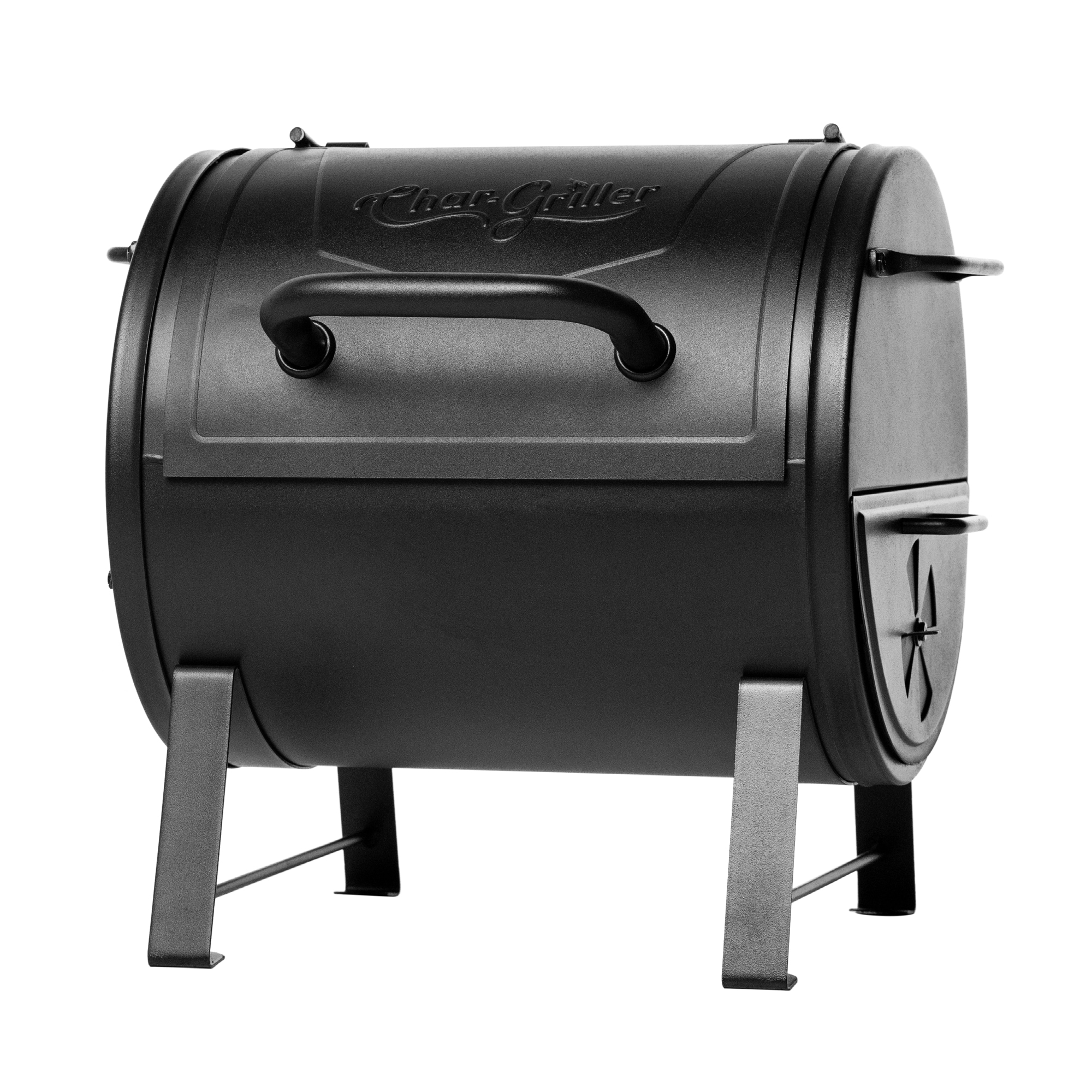 Char-Griller Portable Charcoal Grill and Side Fire Box 17-in W Black Barrel Charcoal Grill