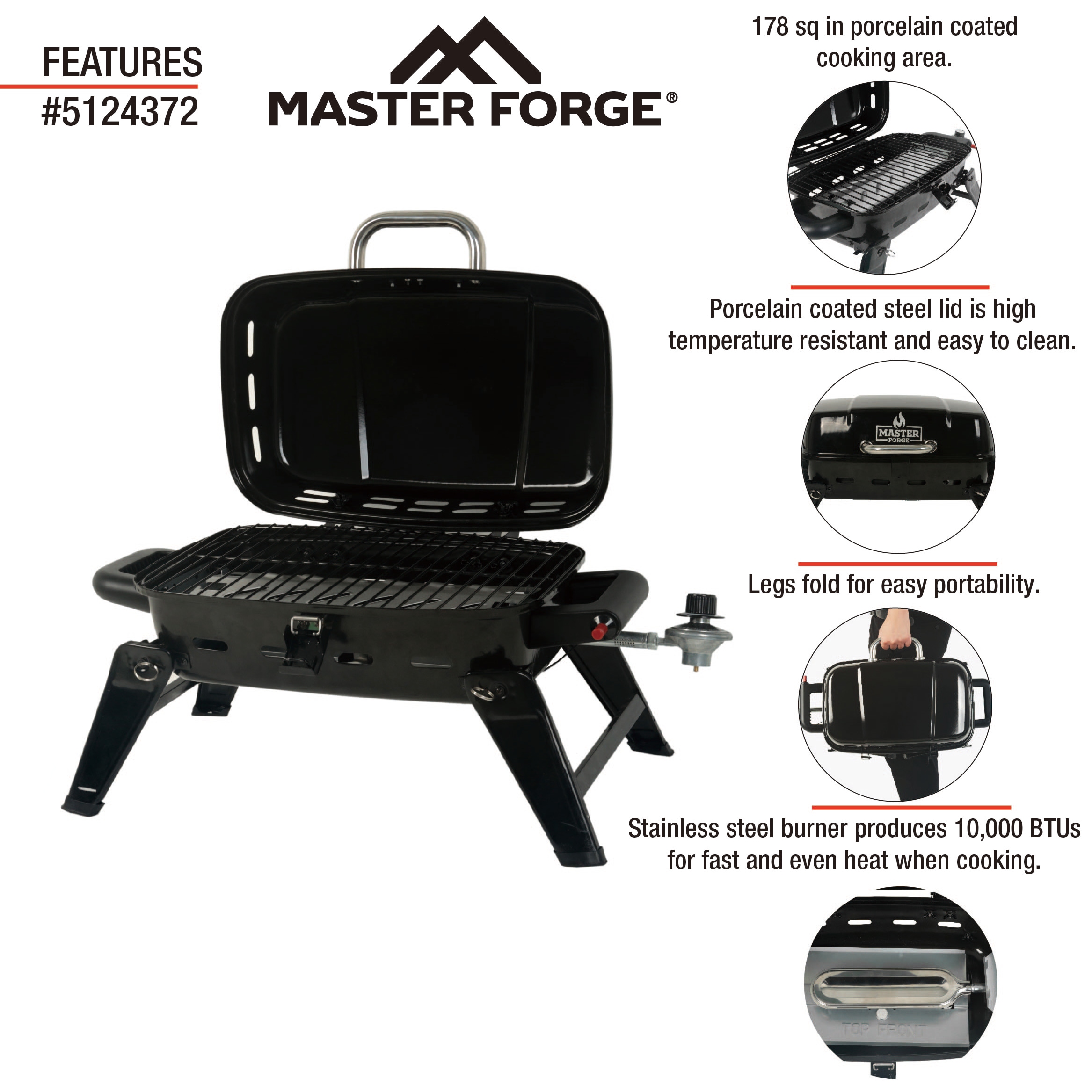 Master Forge 178-Sq. in Black porcelain coated Portable Liquid propane Grill
