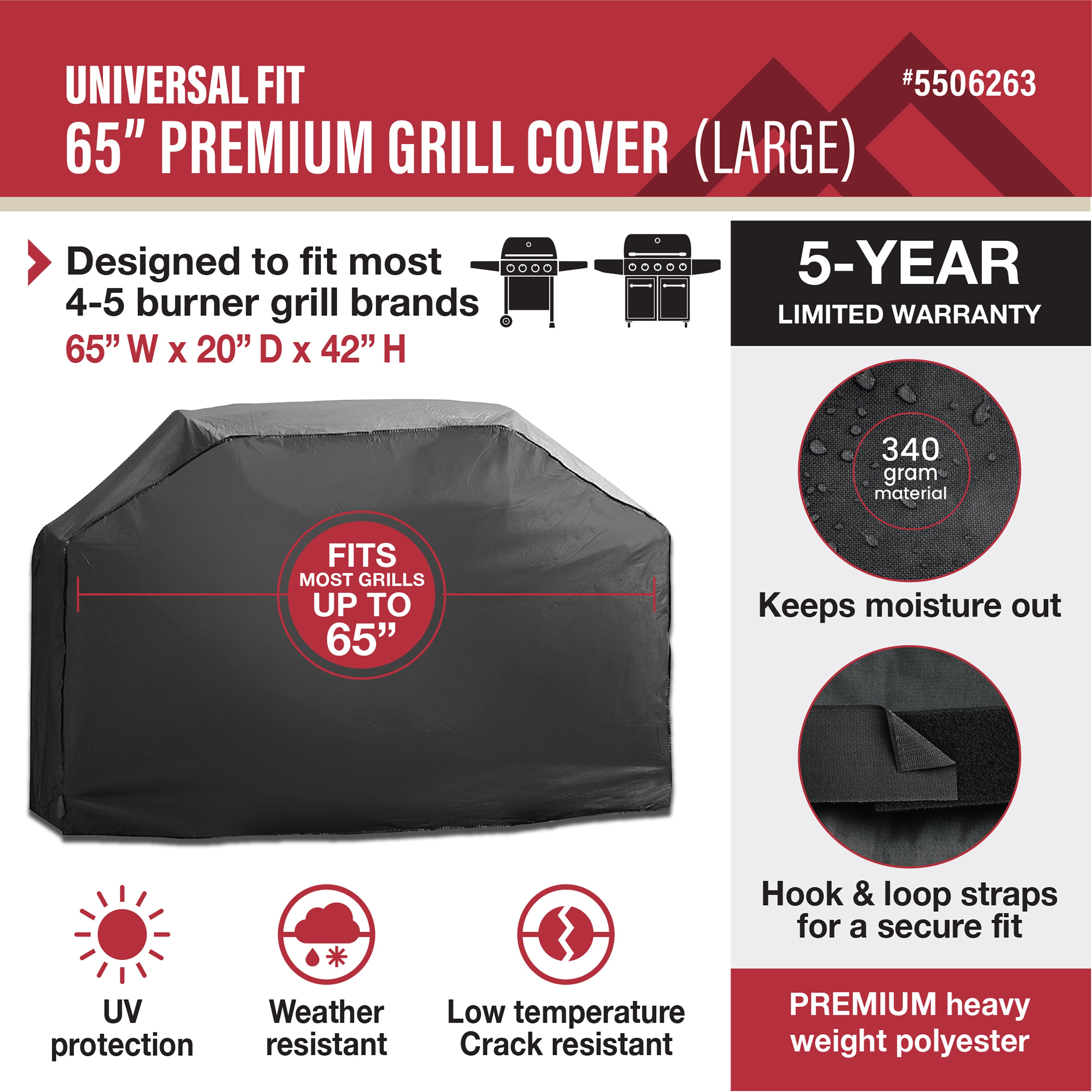 Master Forge Premium Universal Fit 65-in W x 45-in H Black Fits most Cover