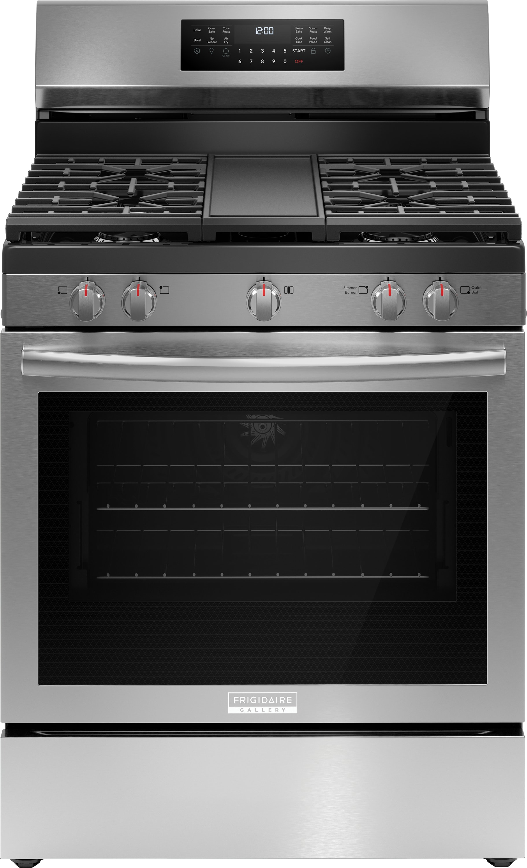 Frigidaire Gallery 30-in 5 burners 5.1-cu ft Air Fry Convection Oven Freestanding Natural Gas Range ( Fingerprint Resistant Stainless Steel )